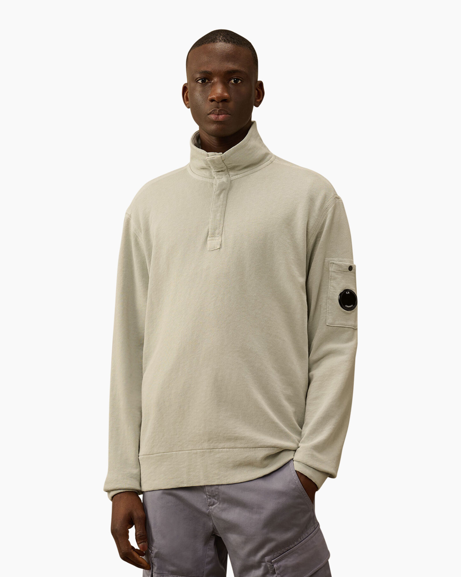 Sweater Half Button Sweatshirt Licht Grijs