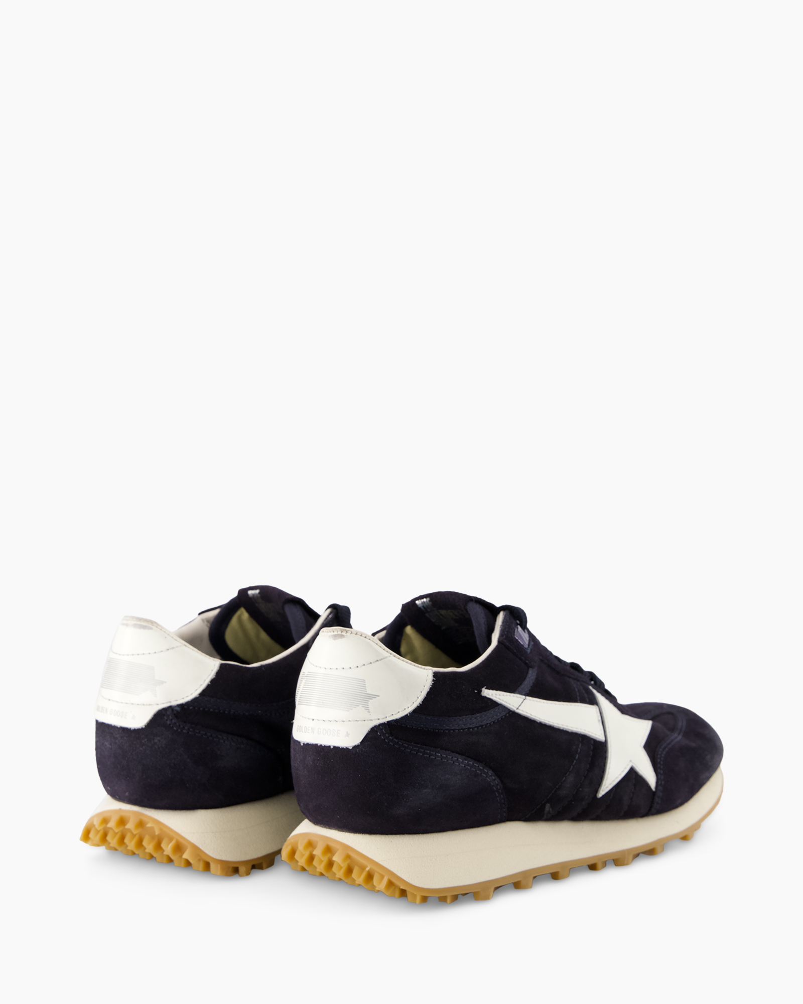 sneakers, hardloopschoenen, suede, marineblauw, witte details