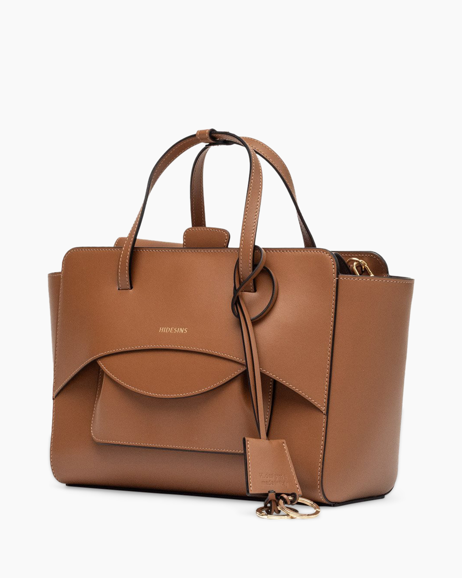 handtas, bruin, leer, tote, gouden logo