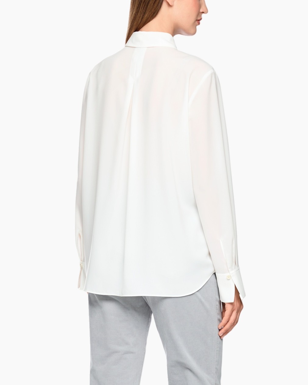 witte blouse, lange mouw, kraag, polo-kraag opening, zachte stof