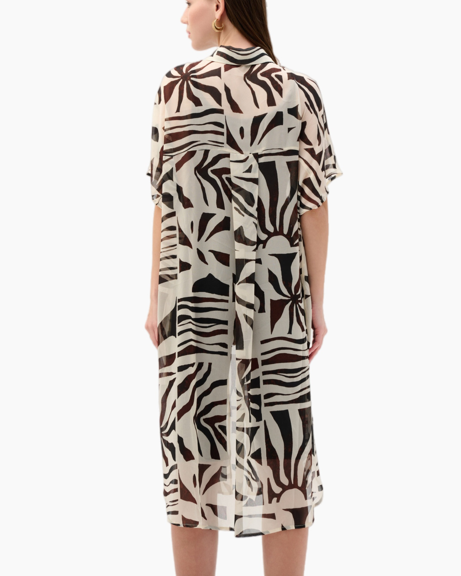 kimono, doorzichtige, beige, schaduwprint, overslag