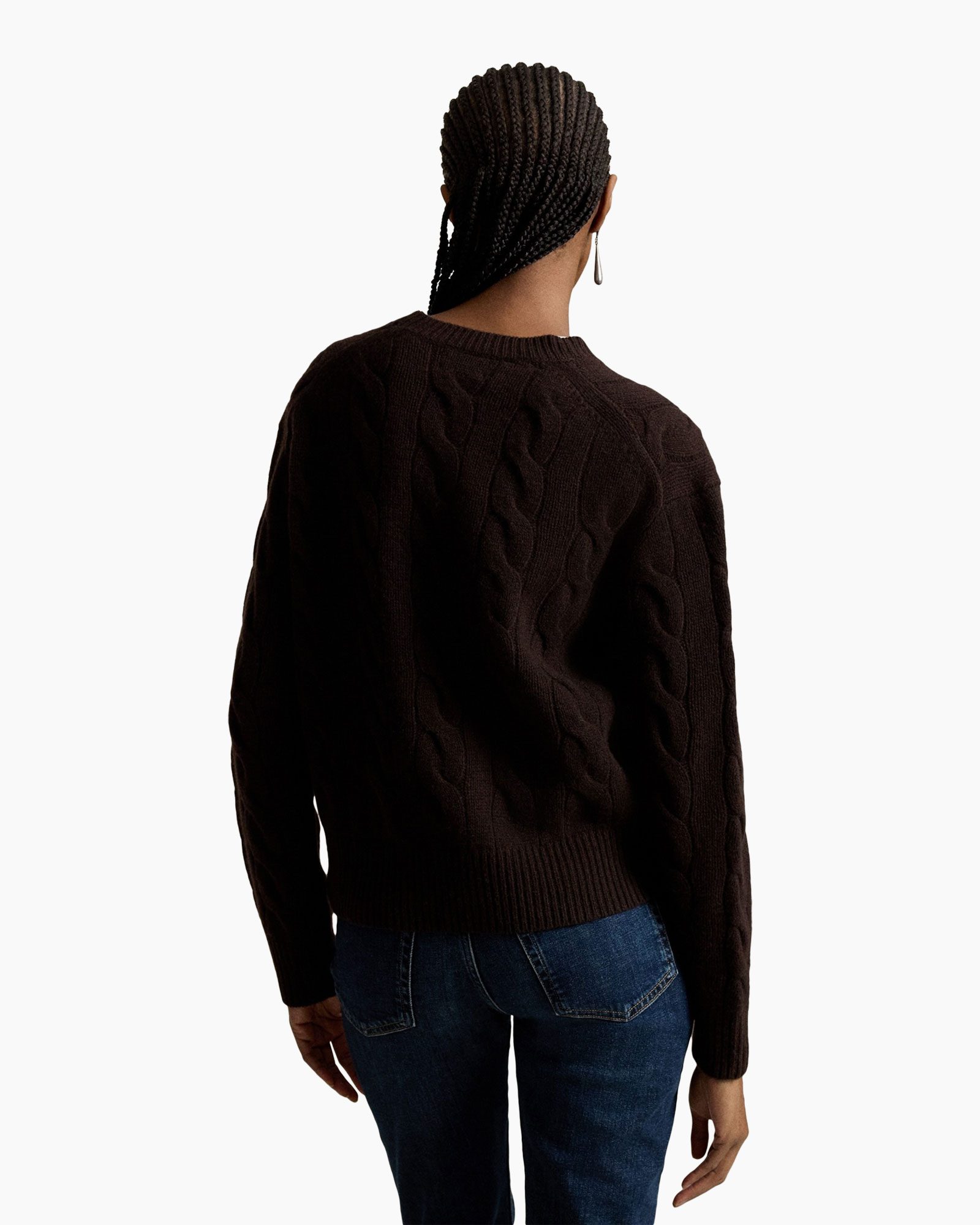 trui, kablo gebreid, koudbruin, crewnek, lange mouwen