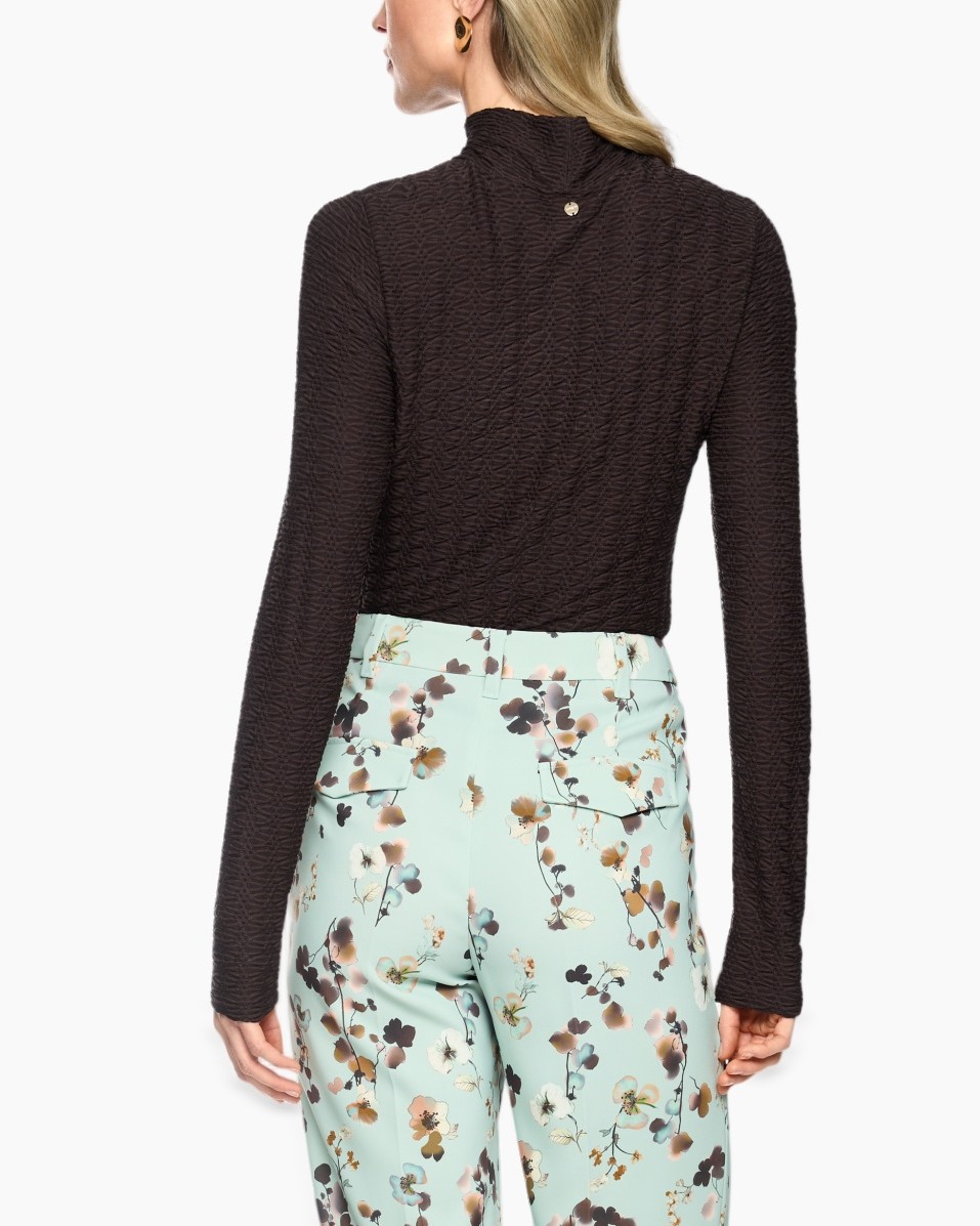 rolkraag, breigoed top, zwart, lange mouw, textured stof