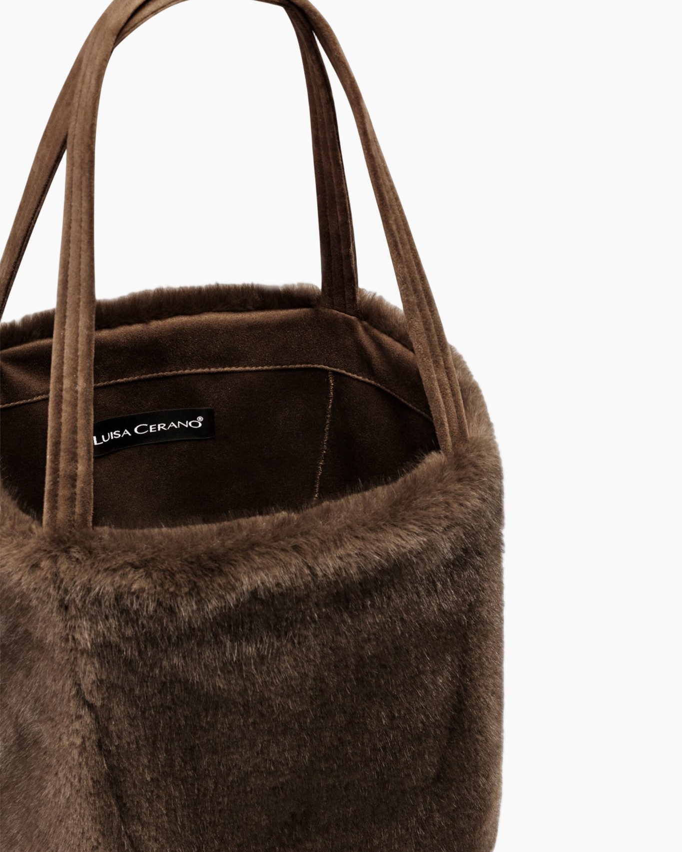 bruin, nepvacht, tas, tote, handgrepen