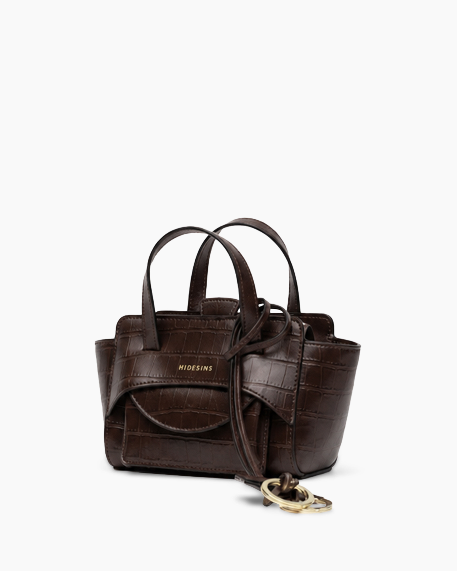handtas, bruin, krokodillenprint, mini tas, top-handle