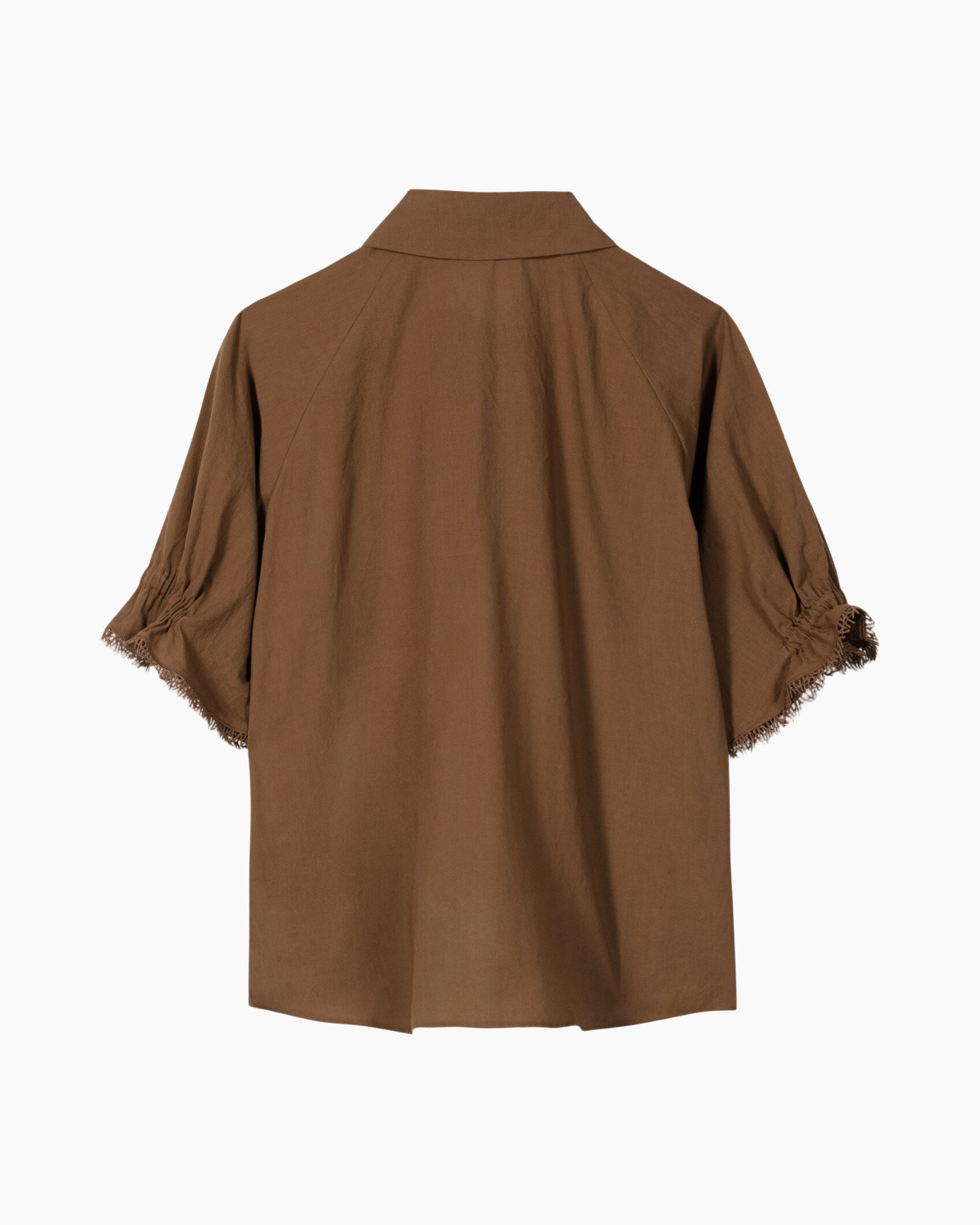 bruin, korte mouw, losvallend, kraag, tunik