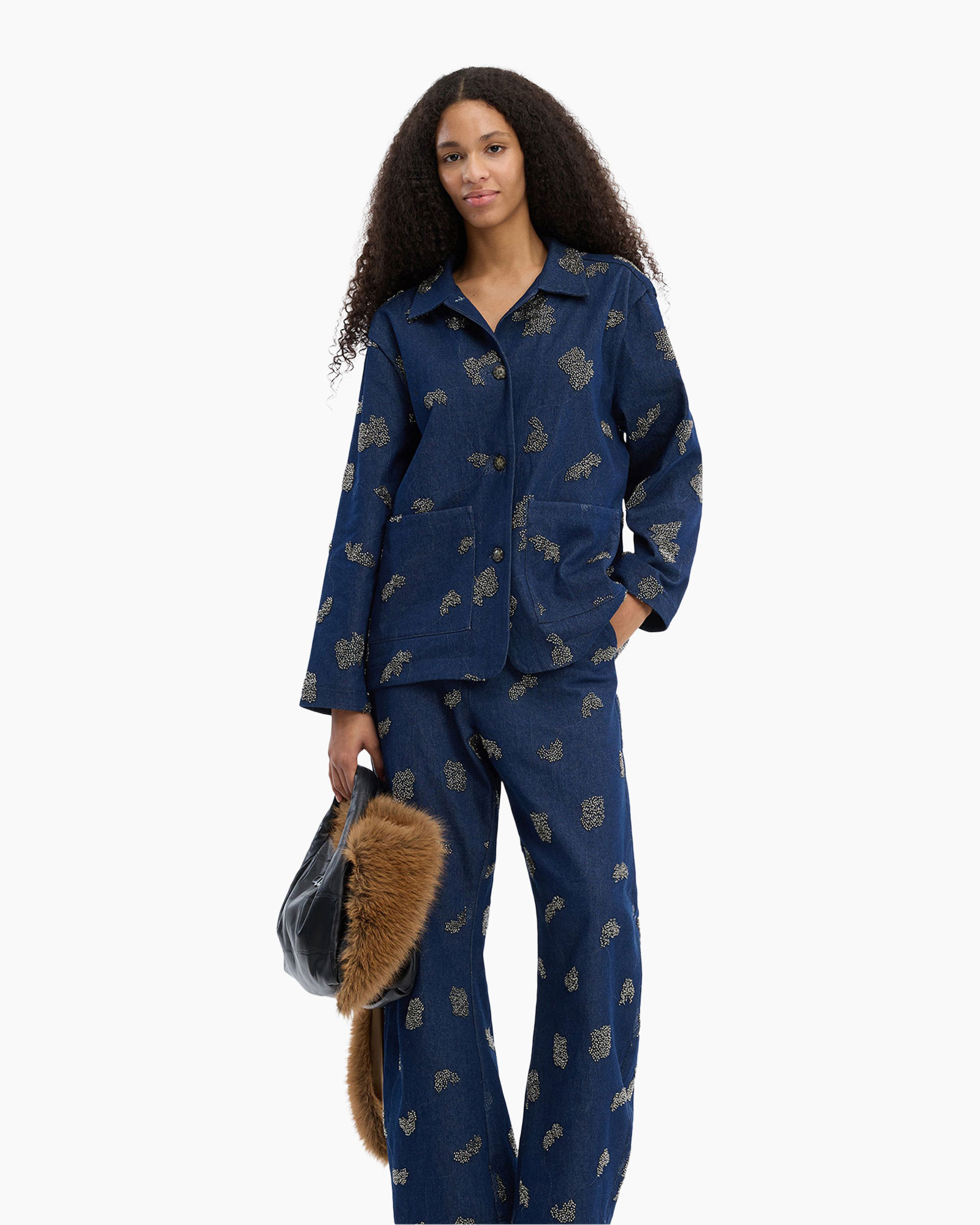 denim, jas, broek, print, tweed