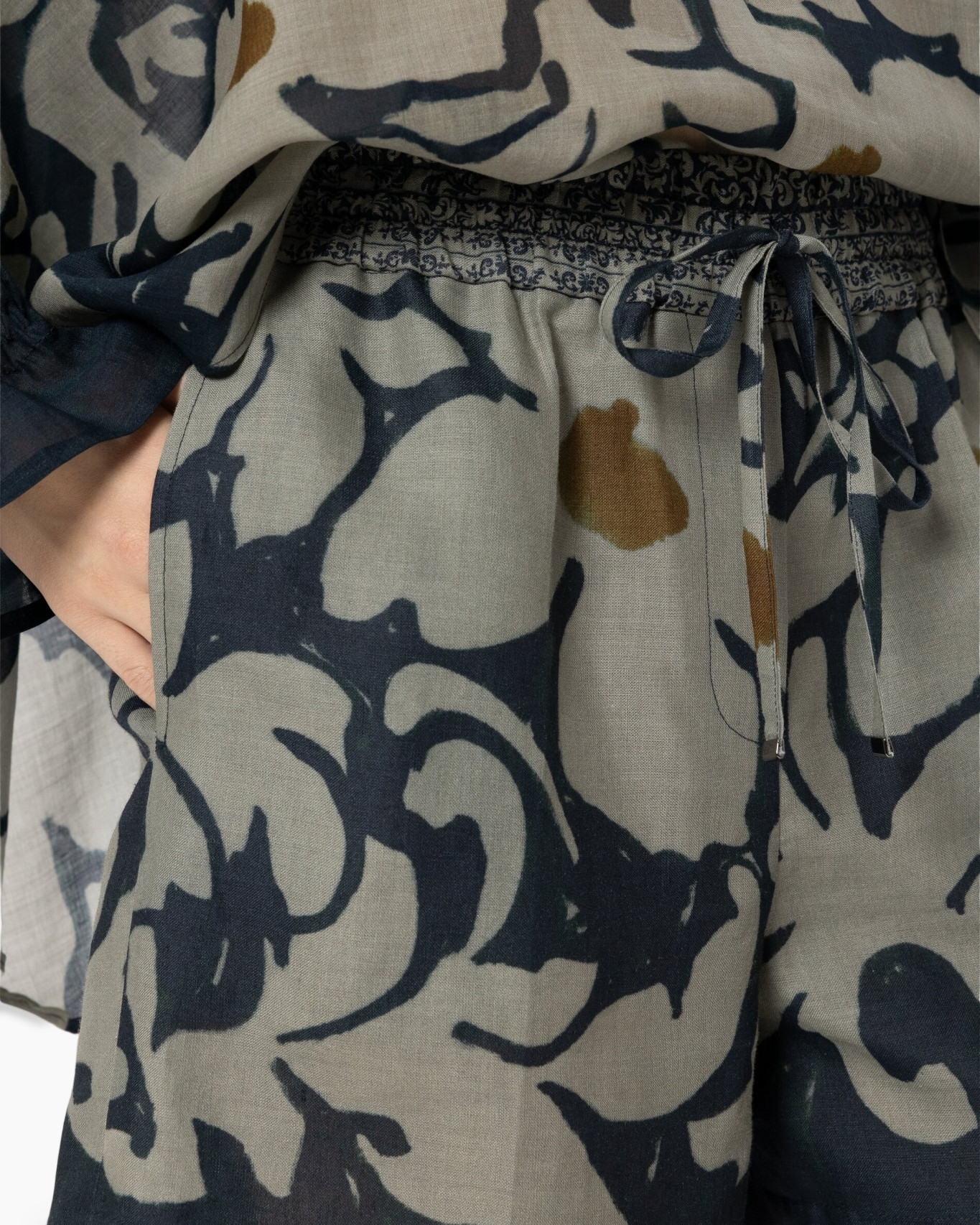 drawstring, patterned, linen, pant, waist