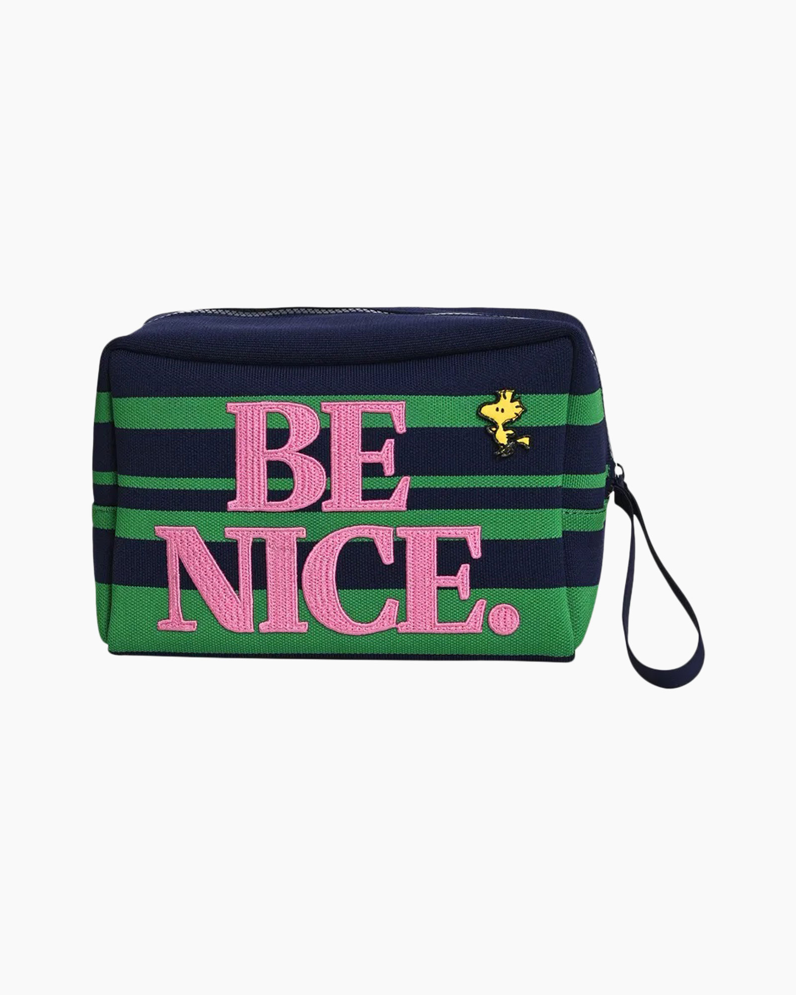 pencil case, zippered pouch, Snoopy, striped pattern, cotton canvas