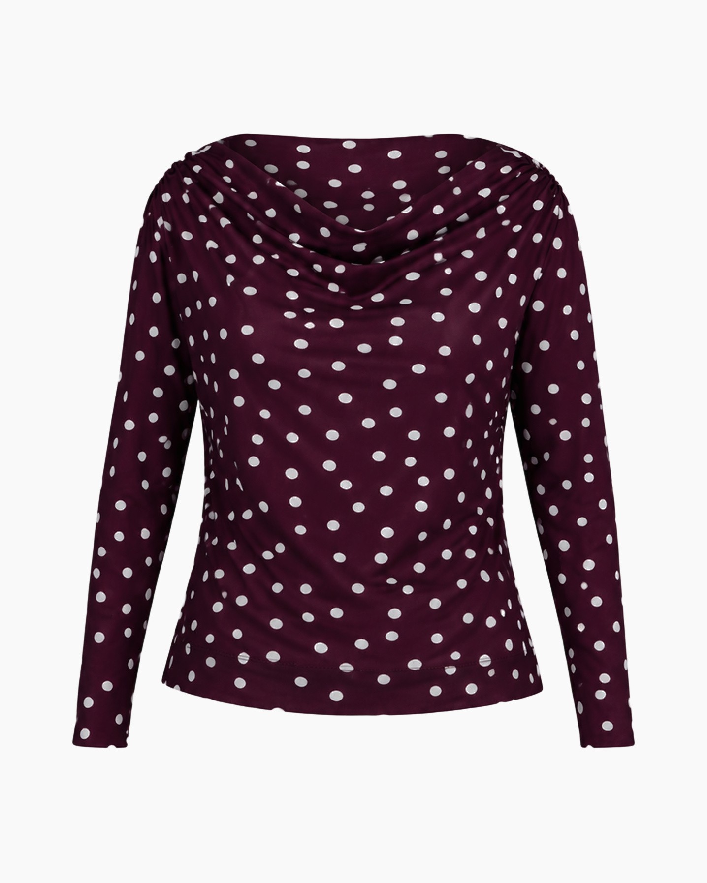 polkadot, lange mouw, burgundy, blouse, broek