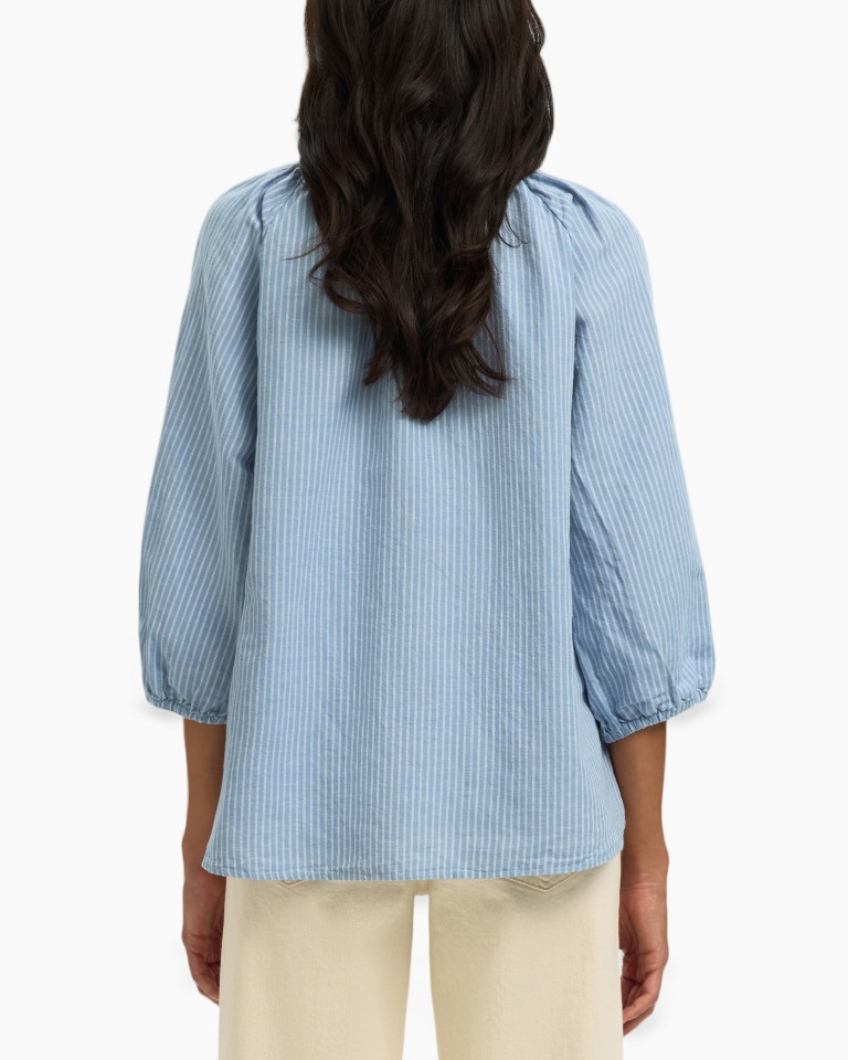 blauw gestreept top, lange mouwen, peasant mouw, lichtblauw, katoen mix
