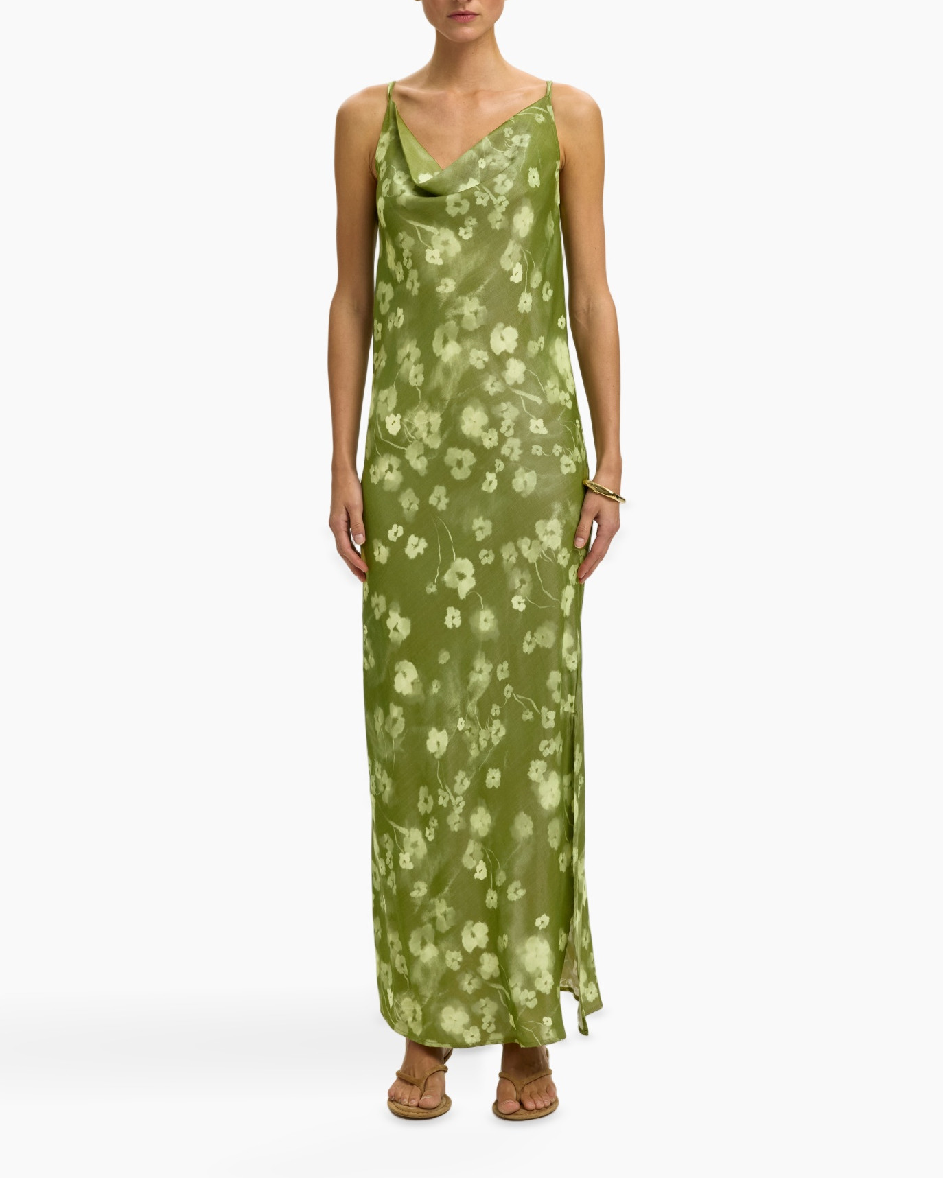 dress, maxi dress, floral, slip dress, green