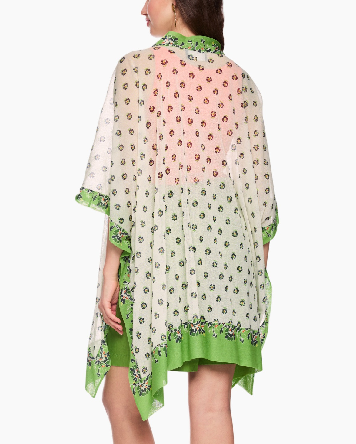 kimono, sjaal, print, bloemen, groen