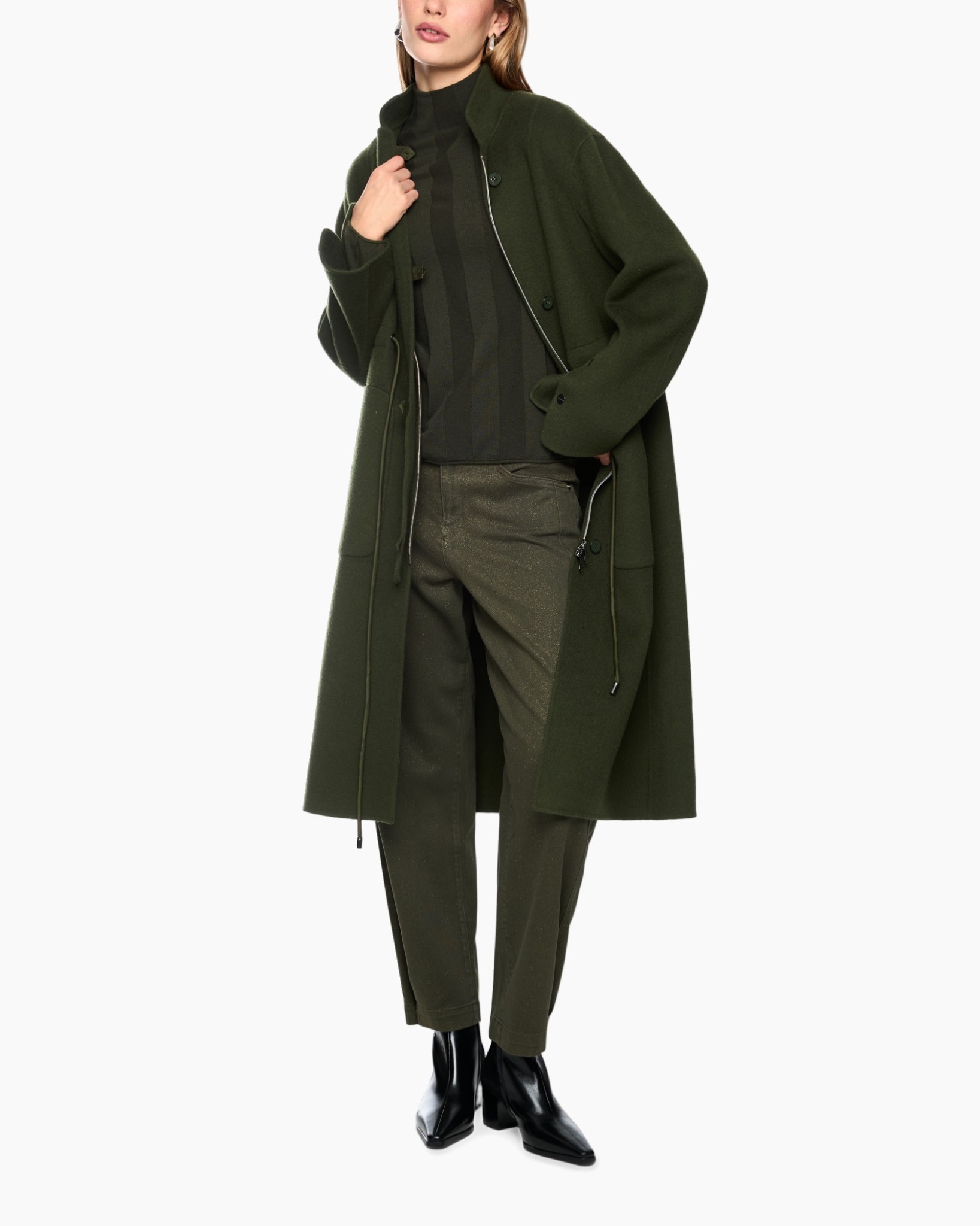 jas, olijfgroen, lange jas, buitenkleding, breiTop