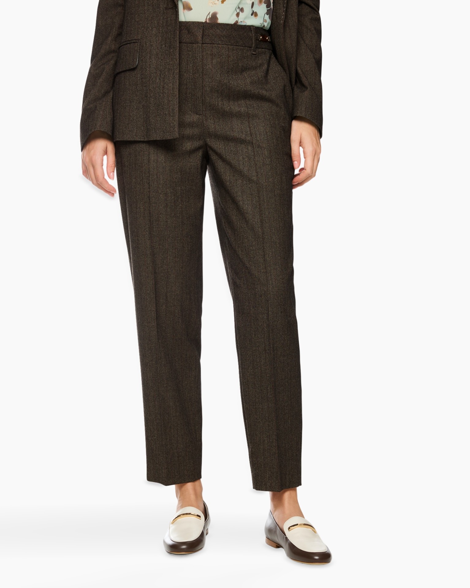 broeken, broekpak, streeppatroon, bruin, slim-fit