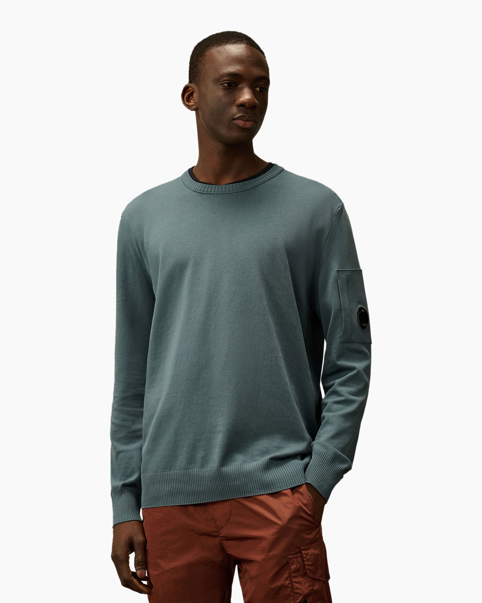 Pullover Cotton Crepe Crewneck Goggle Donkergrijs