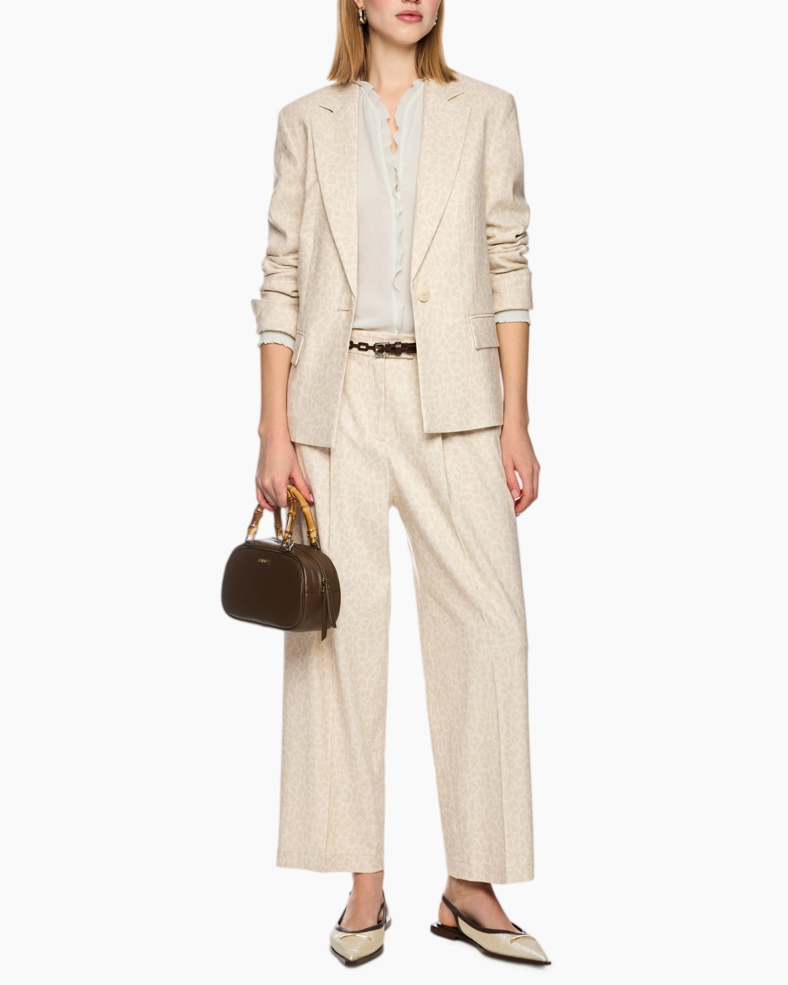 blazer, pants, suit, leopard print, neutral beige