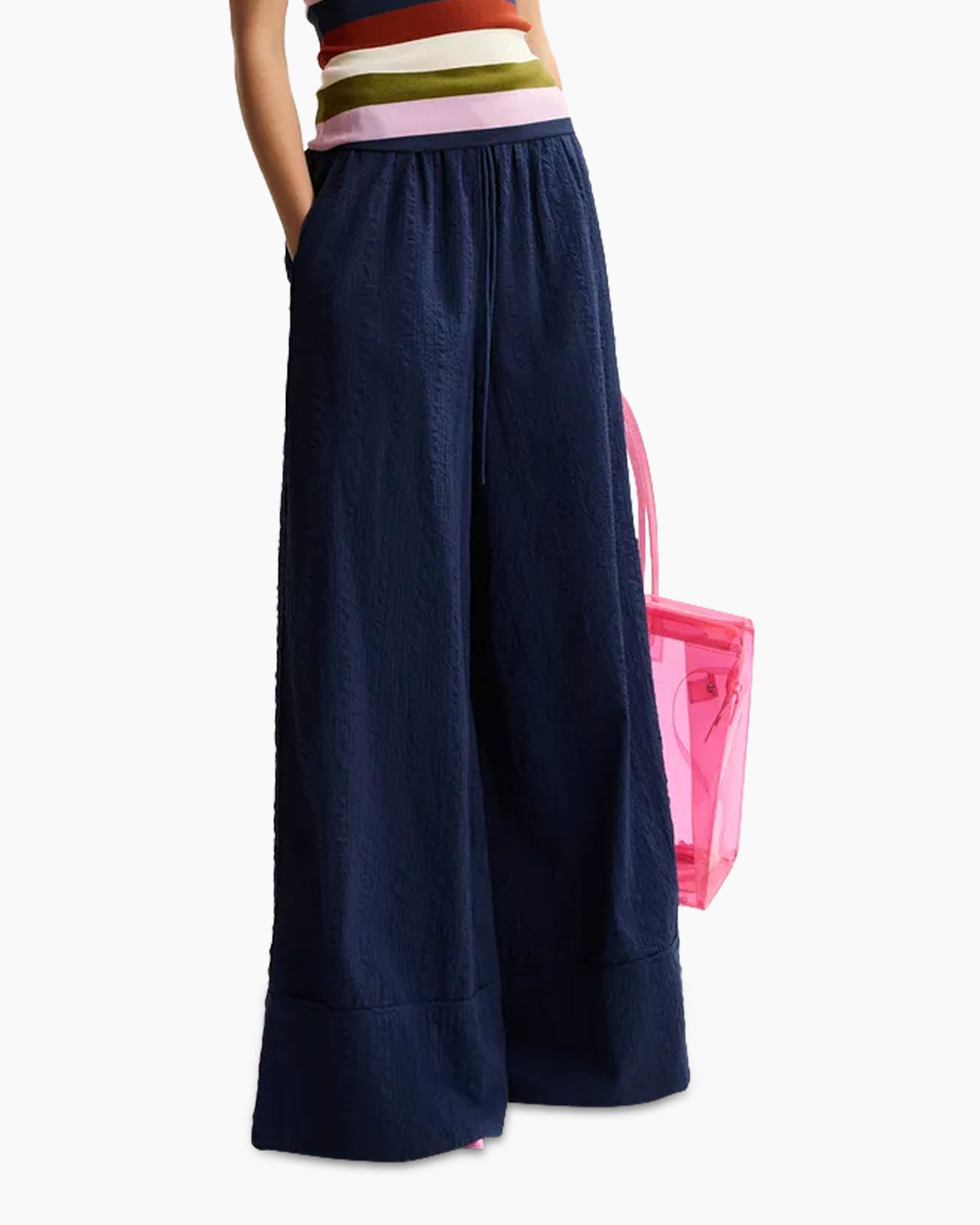 wide-leg pants, marineblauw, palazzo pants, touwkoord taille, zakken