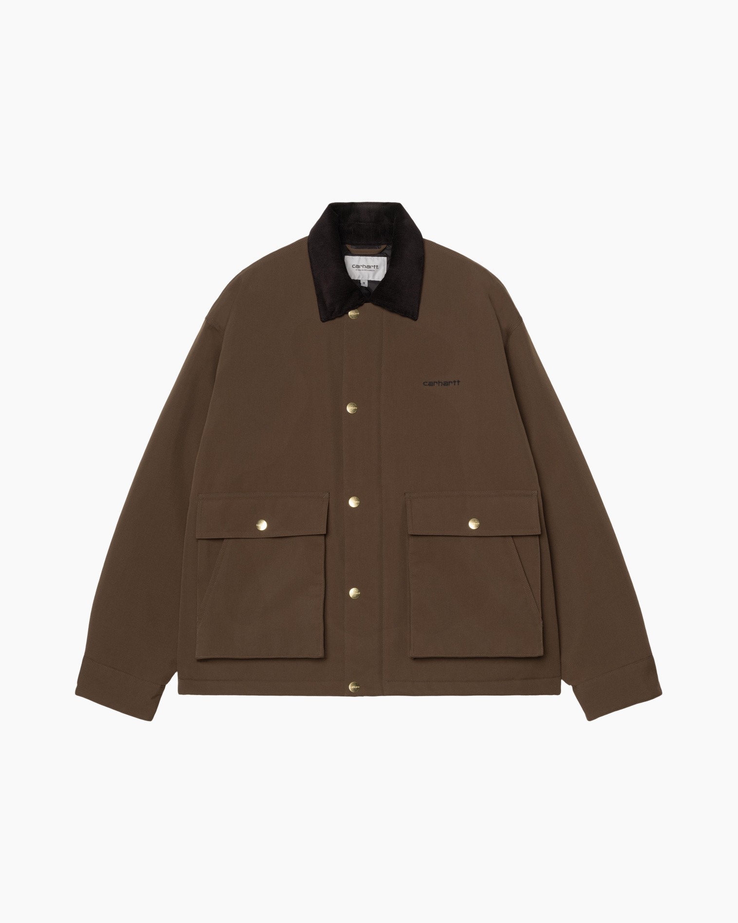 jas, bruin, corduroy, zakken, drukkersknopen
