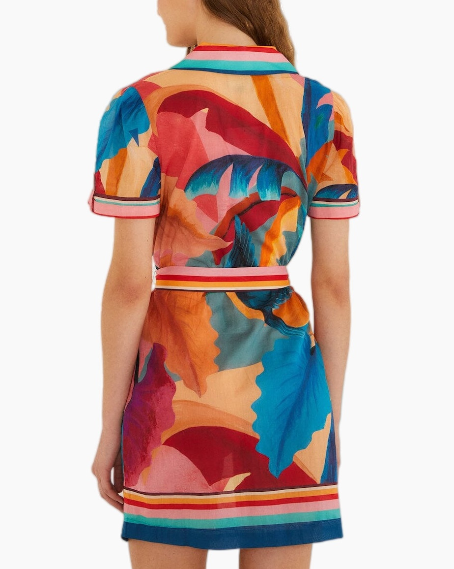 Hemdjurk, korte mouw, knee-lengte, veelkleurig, ceintuur