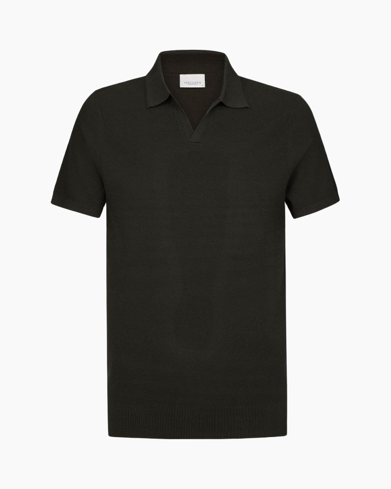 poloshirt, korte mouwen, zwart, brei, kraag
