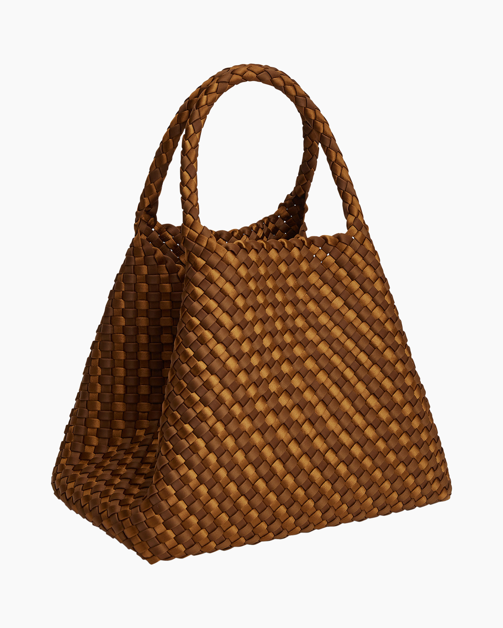 bag, handbag, woven, brown, drawstring