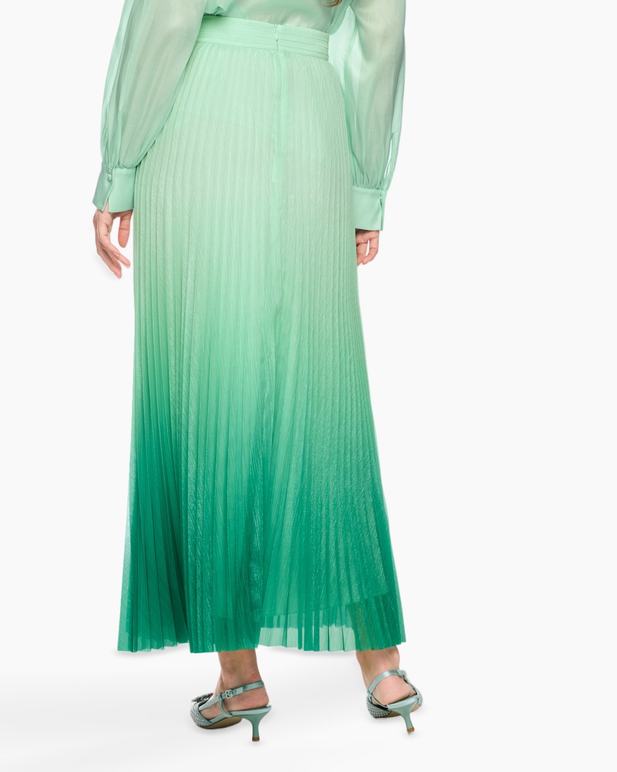 plissé, gradiënt, rok, midi, groen