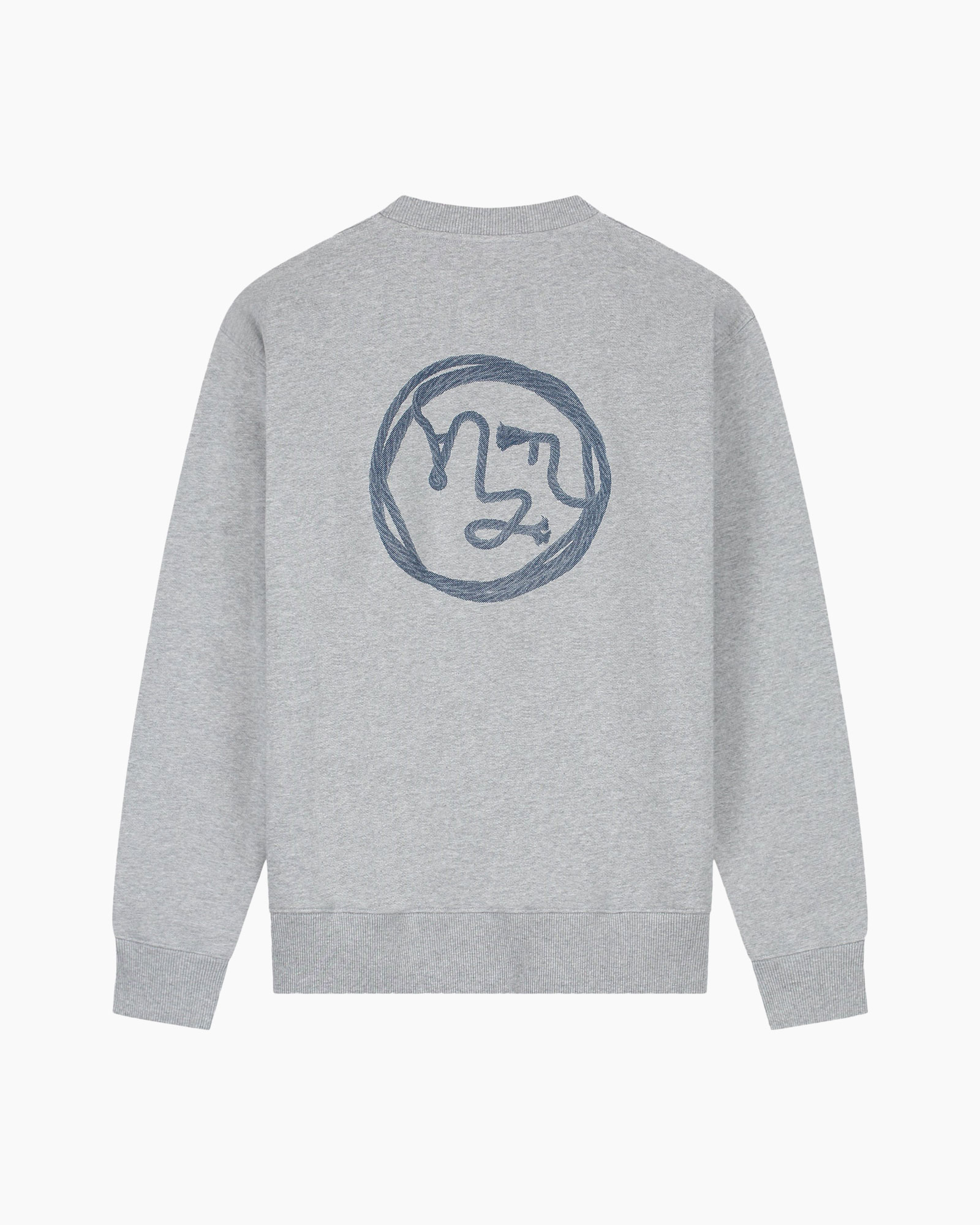 svettrøye, grafisk, sirkellogo, grå, rund hals