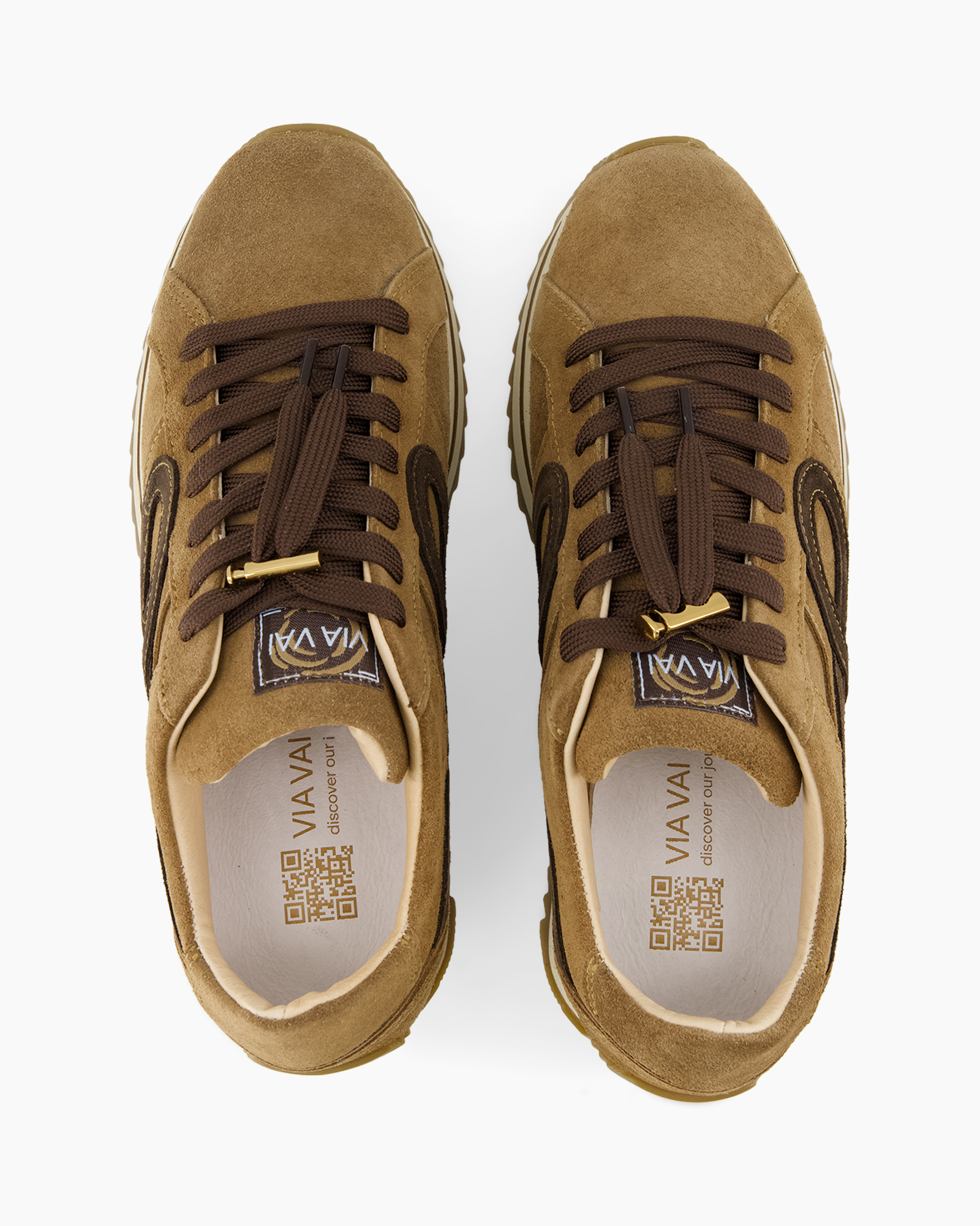 sneakers, bruin, suede, veters, lage schoen
