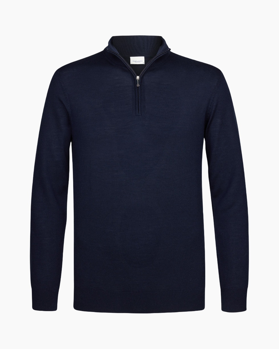 trui, marineblauw, ritskraag, gebreid, lange mouwen