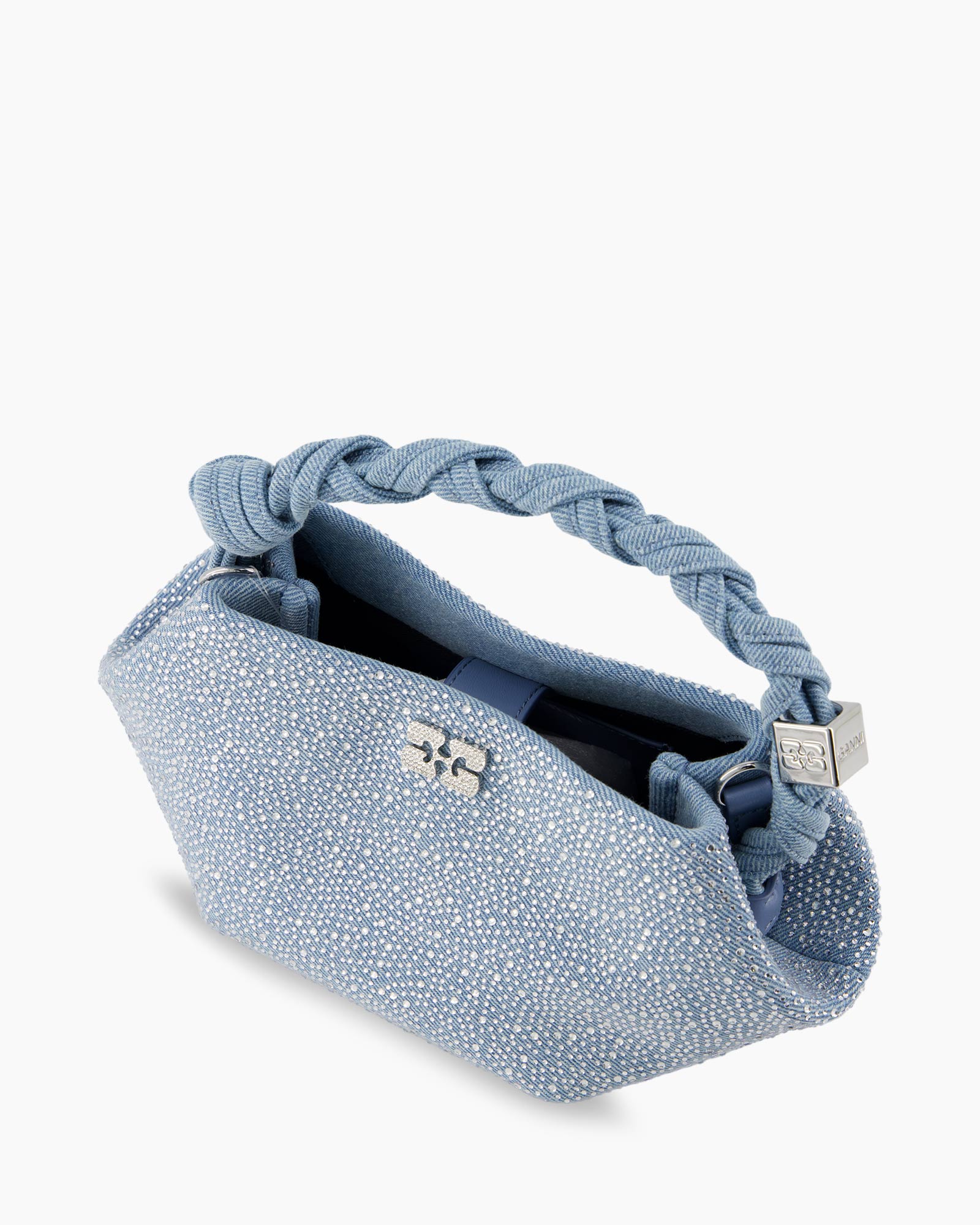 Crossbody Tas Ganni Bou Mini Denim Strass Licht Blauw