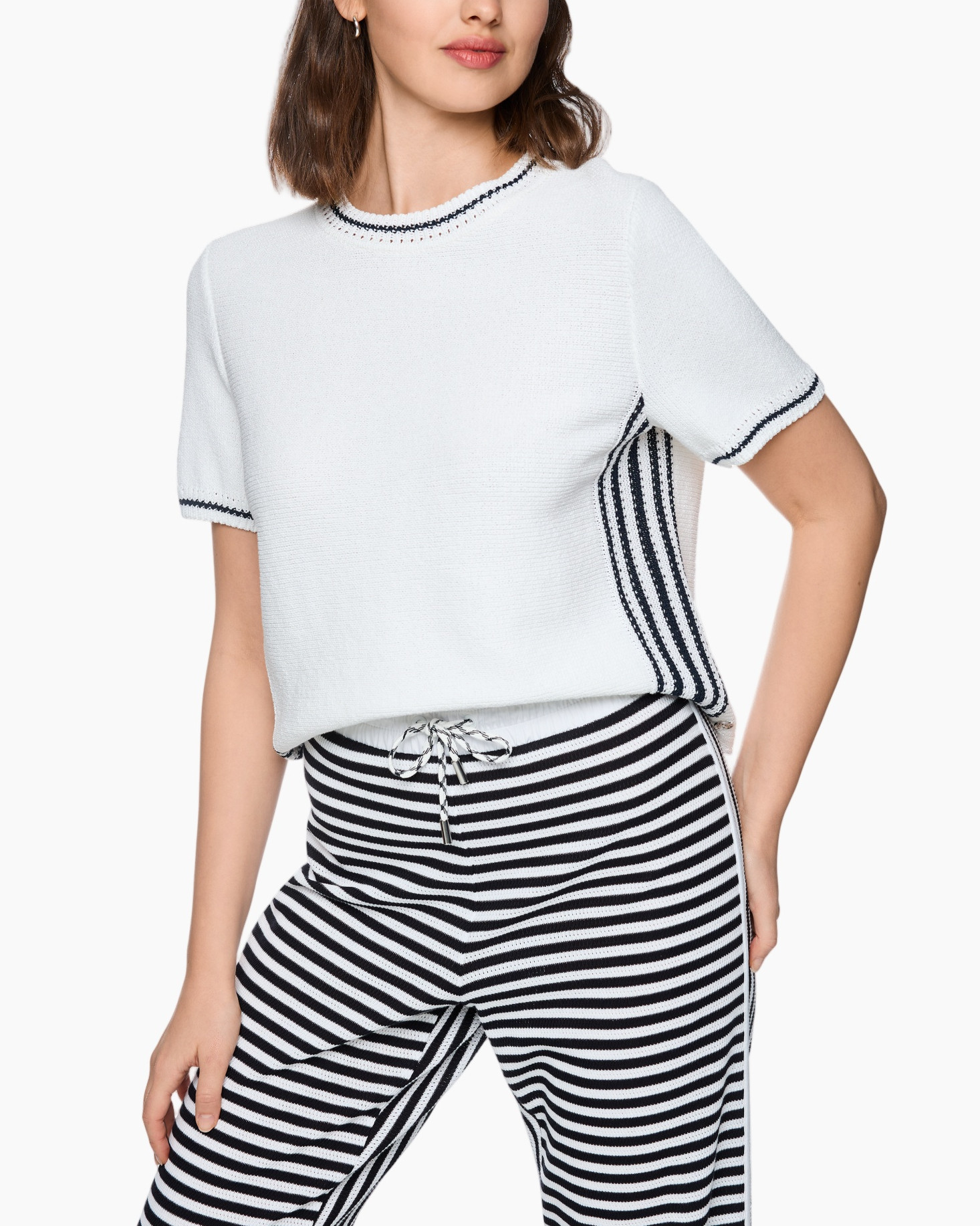 top, t-shirt, breip, wit, gestreept-pant