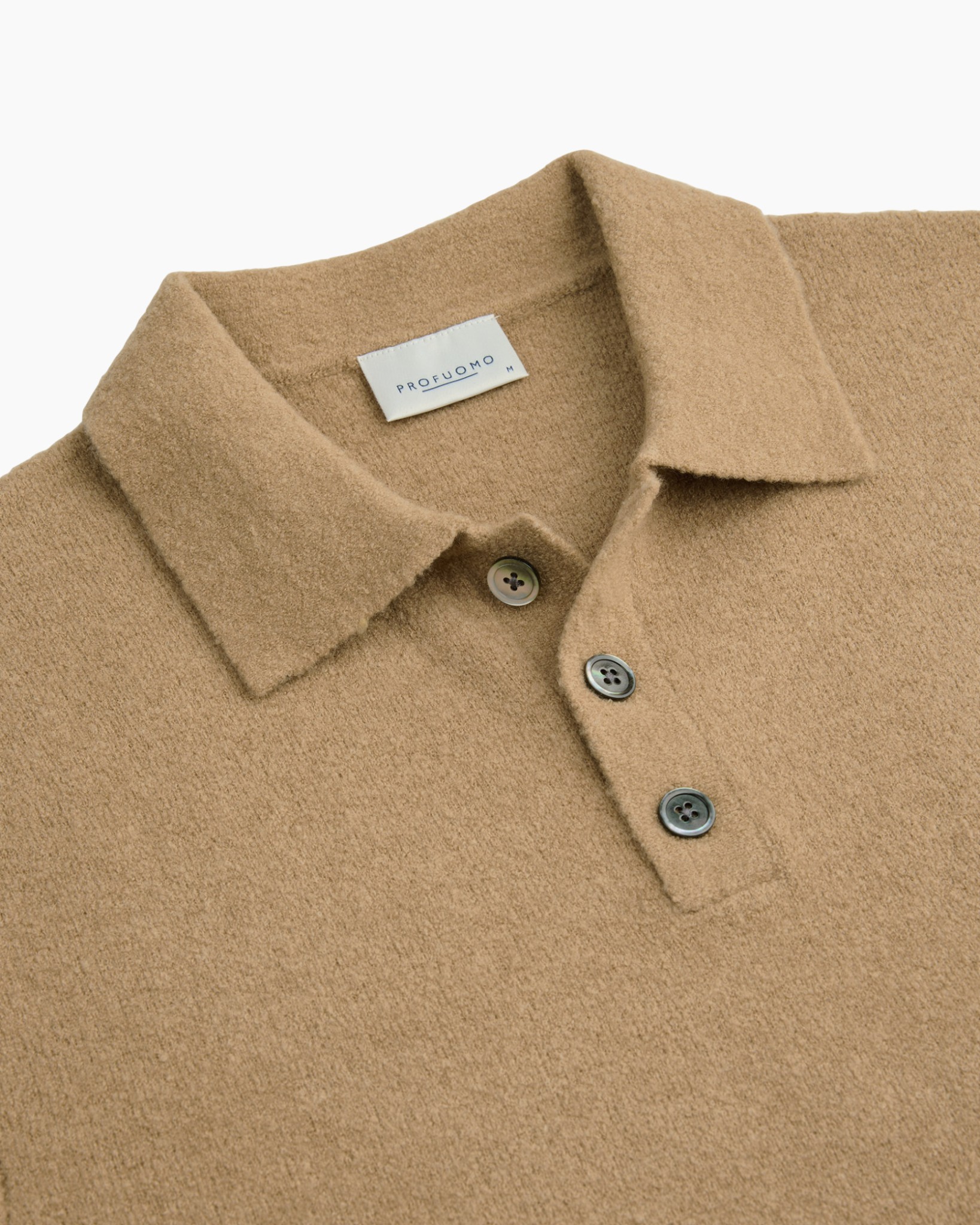 sweater, polo, camel, brei, lange mouw