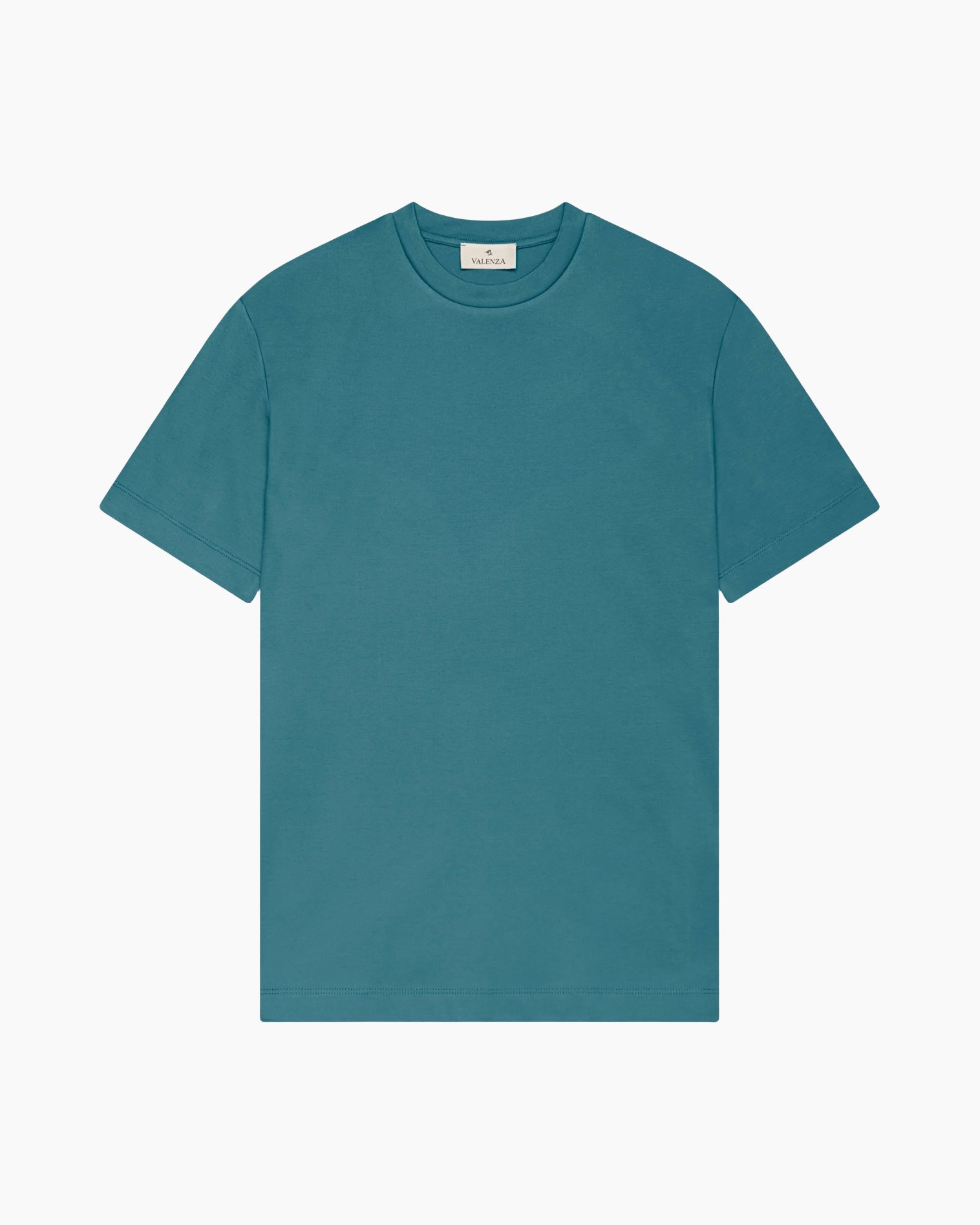 t-shirt, korte mouwen, groenblauw/teal, crewnek, eenvoudig
