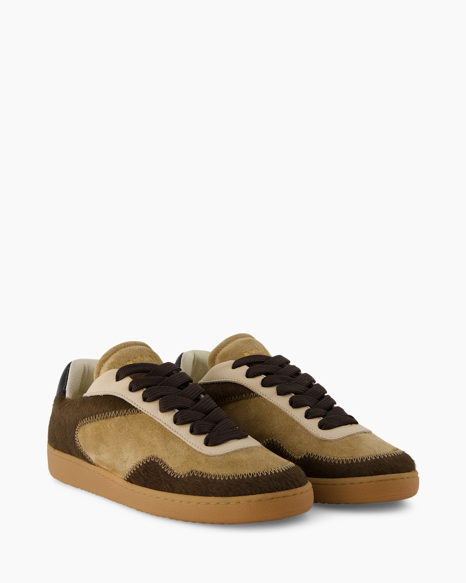 sneaker, schoen, bruin, suede, stiksel