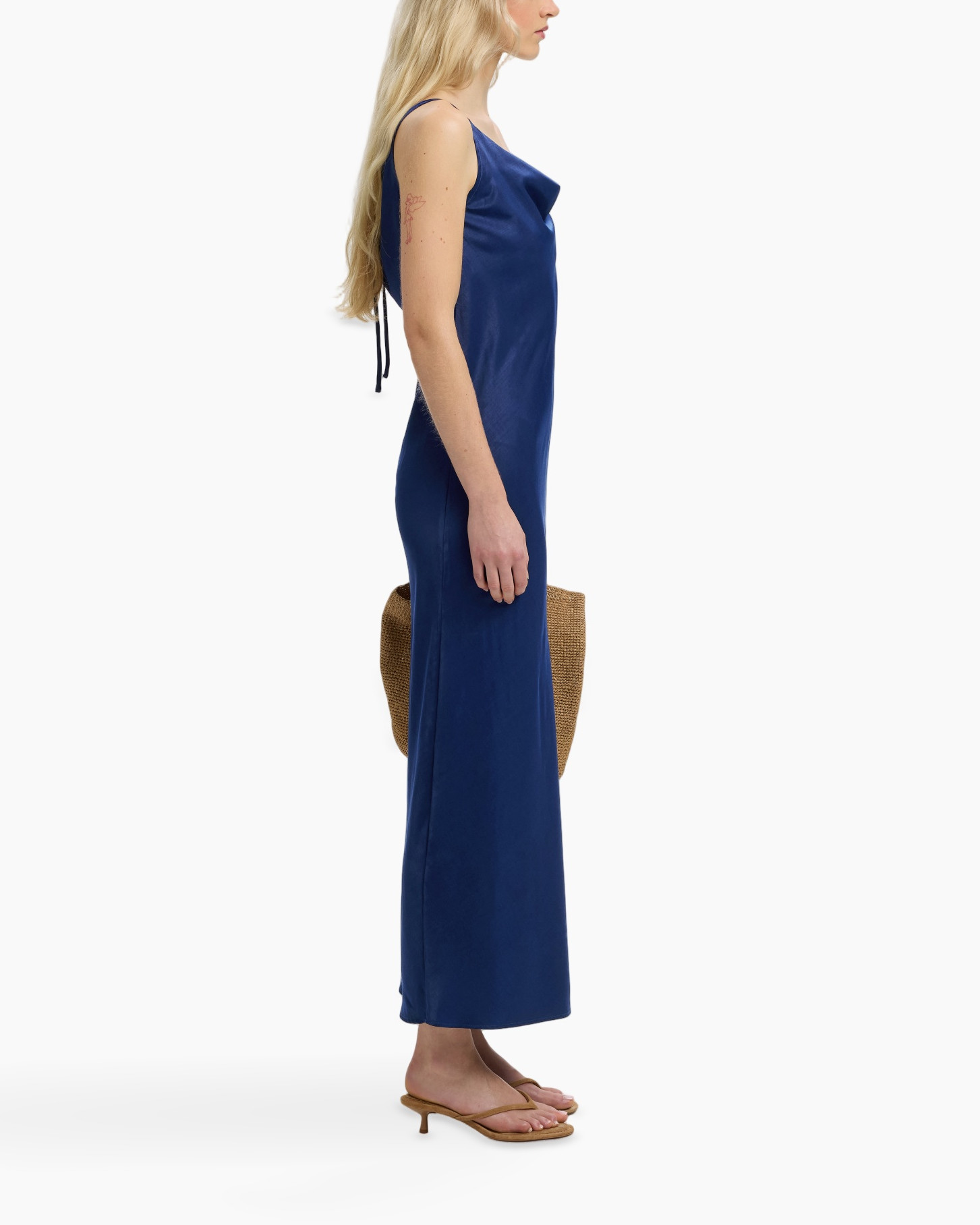 dress, slip dress, satin, blue, ankle-length