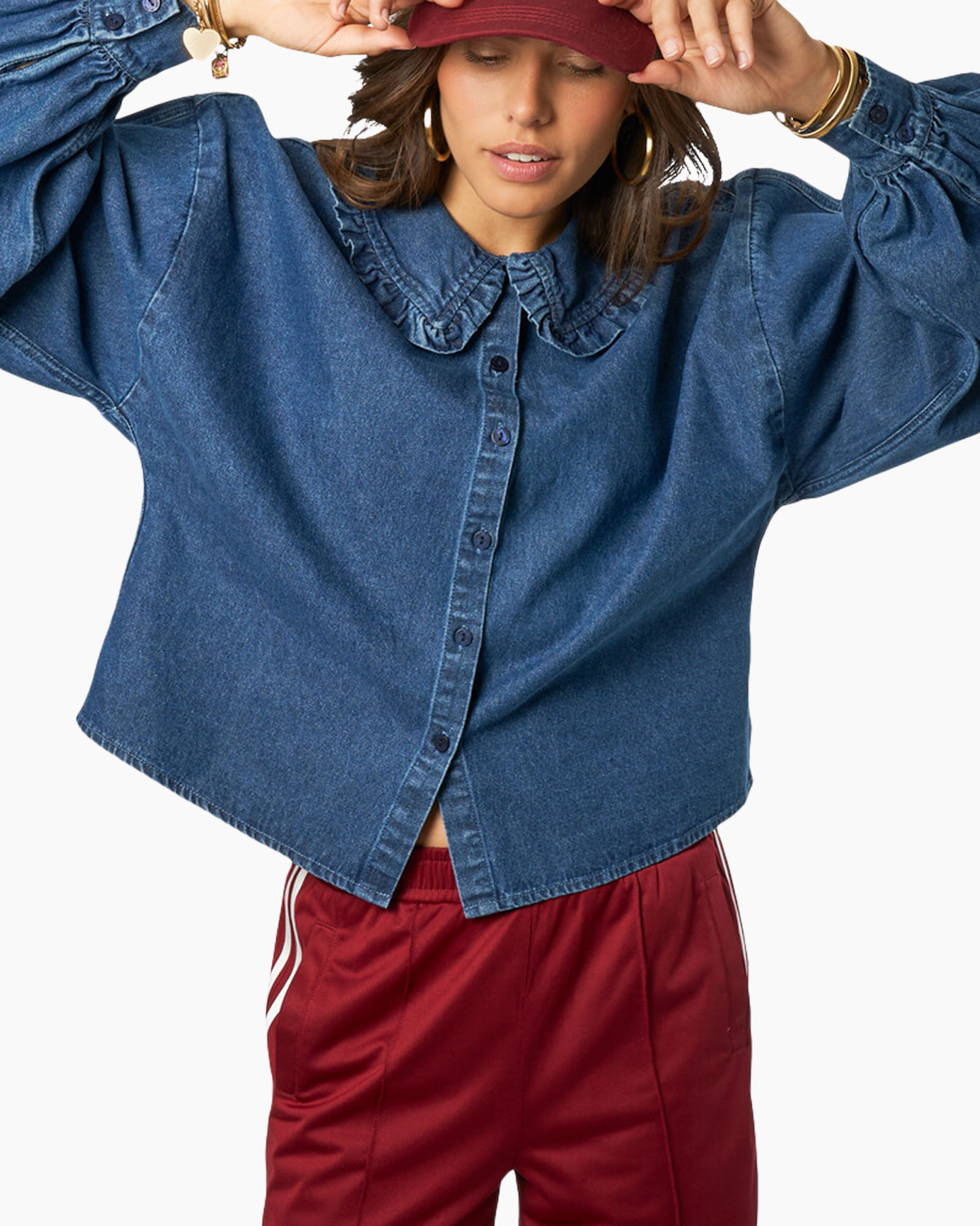Top Denim With Collar Blauw