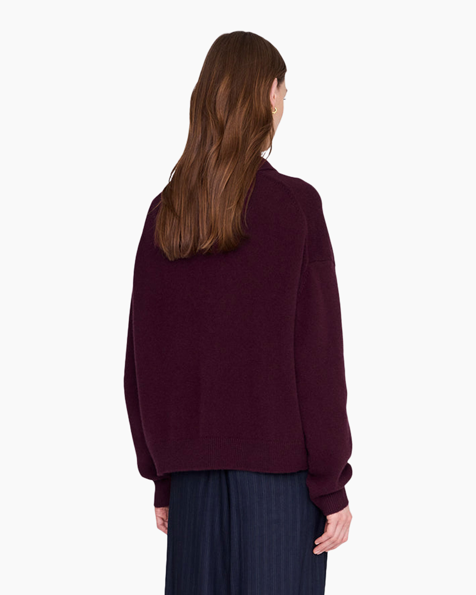 pullover, burgundy, kraag, lengemouw, breiwerk