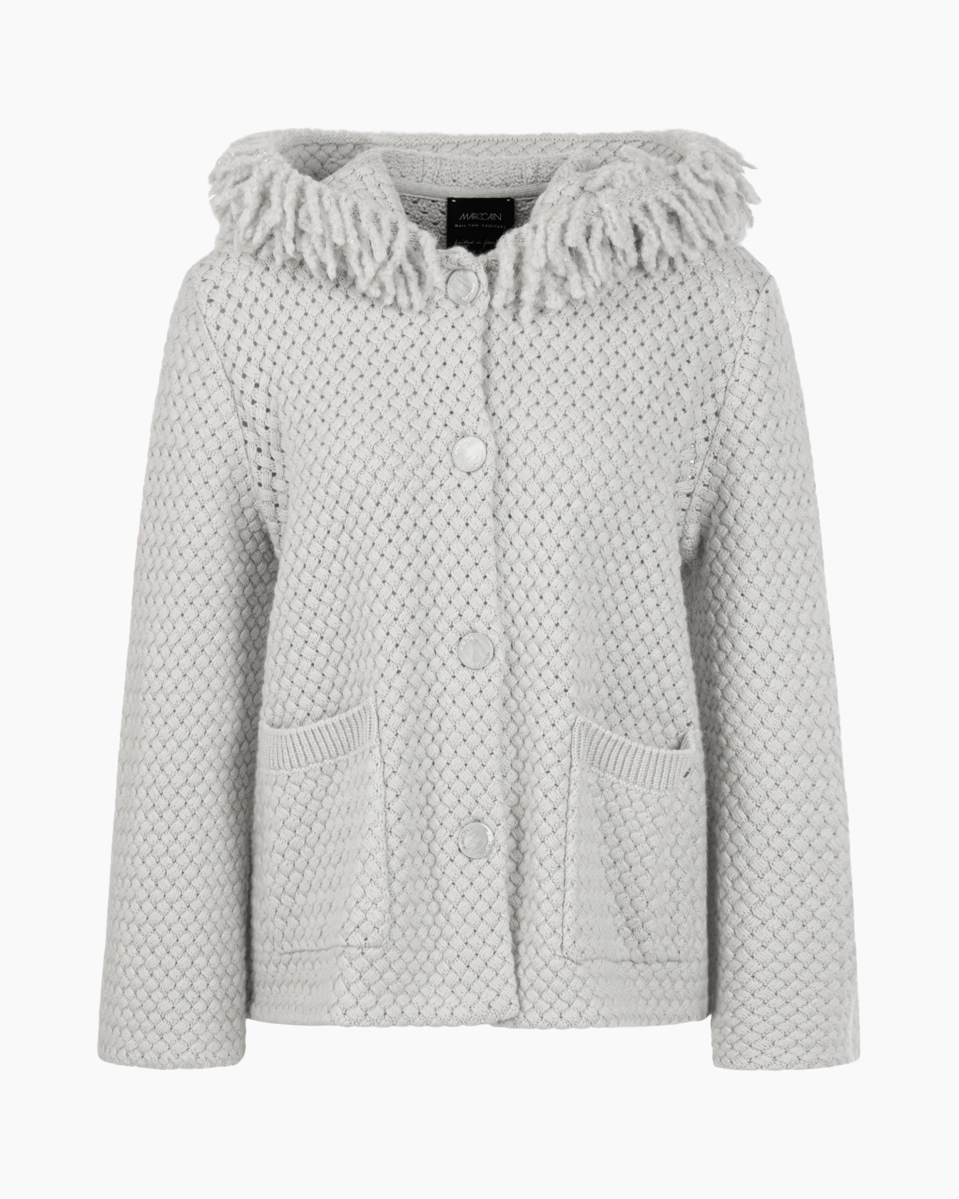 wool cardigan, gebreide jas, kaptrui, grijs, zakken