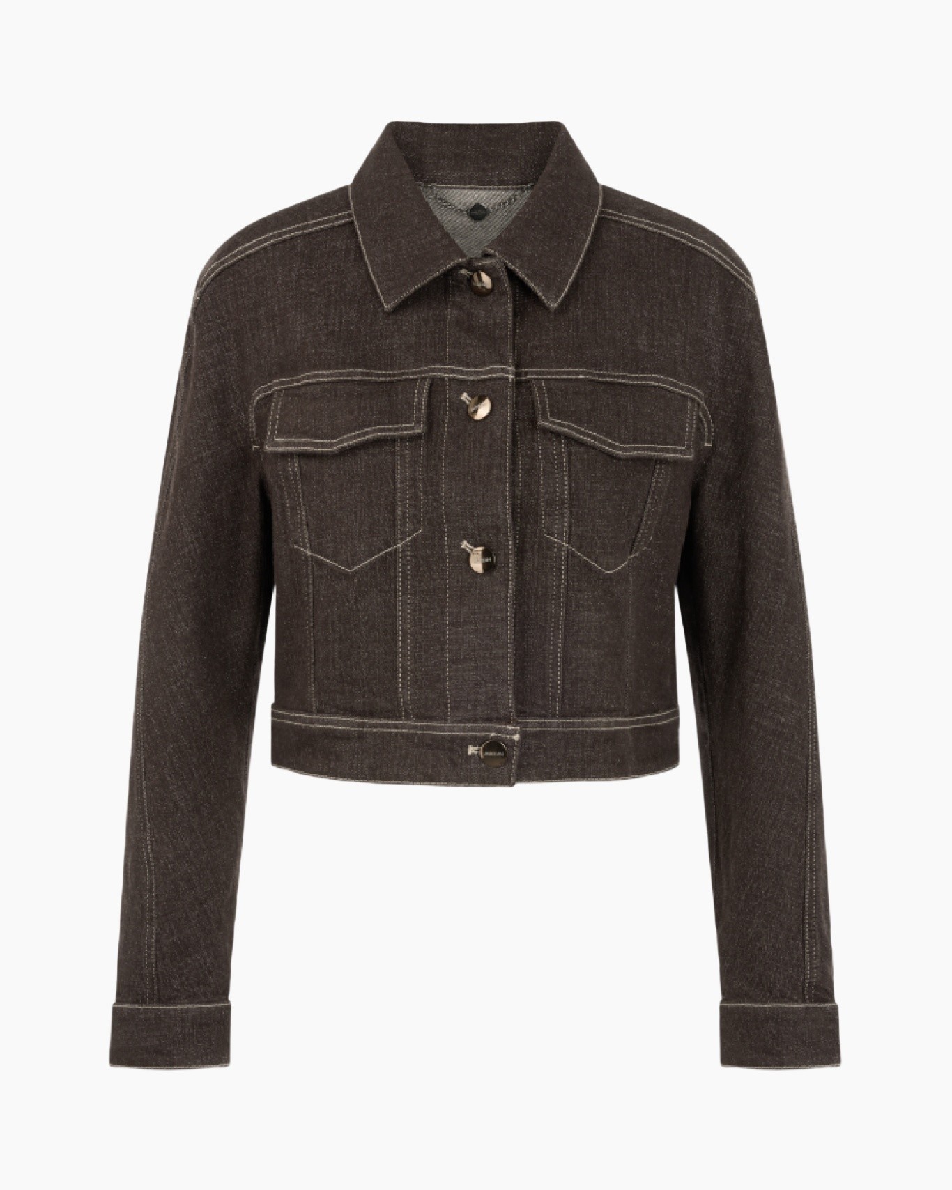 denim jas, korte jas, donkerwas, voorzakken, knopsluiting