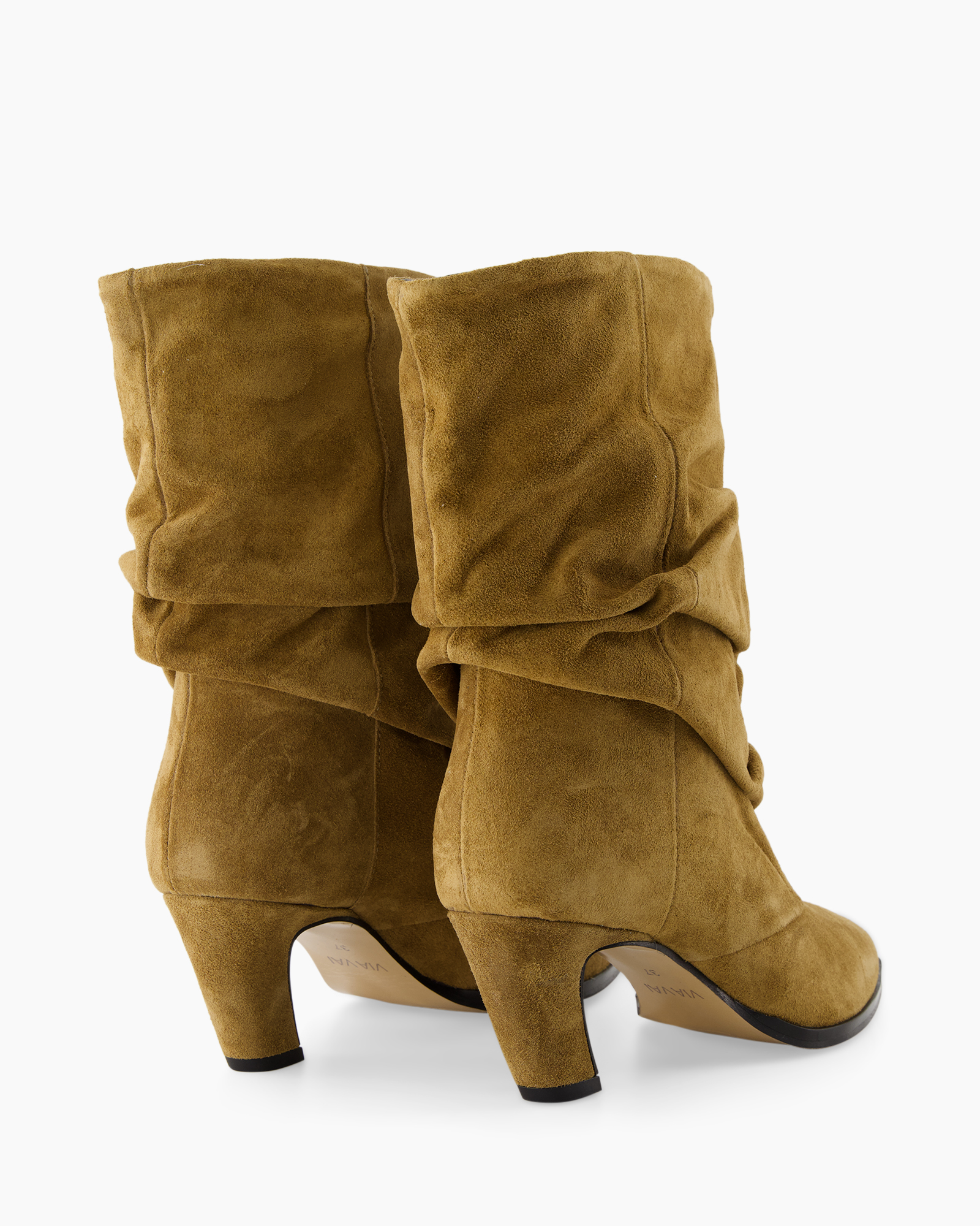 enkellaarzen, suède, gerimpeld, middelhoge hak, bruin