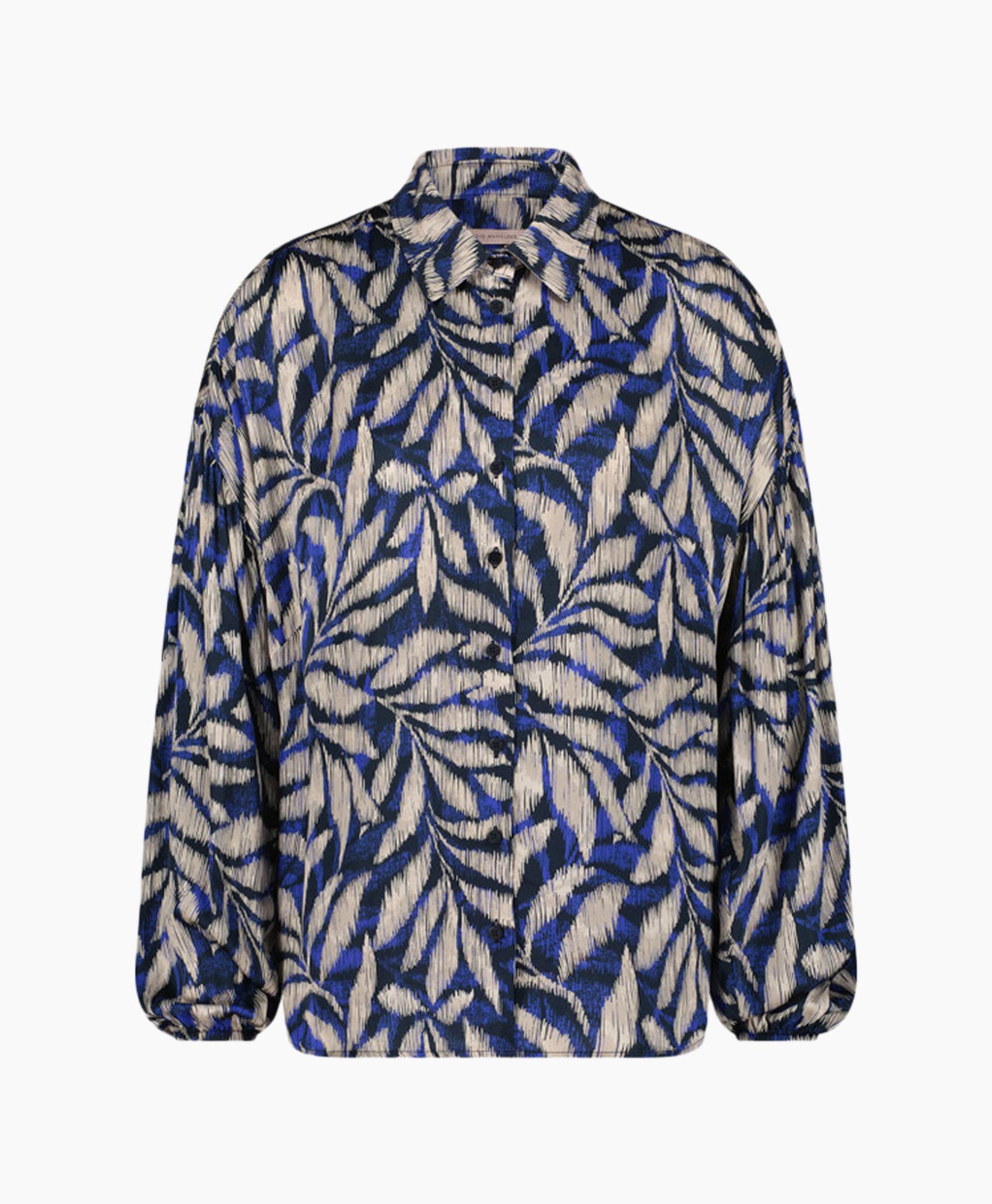 Blouse Cooper Satin Big Flower Blouse Blauw
