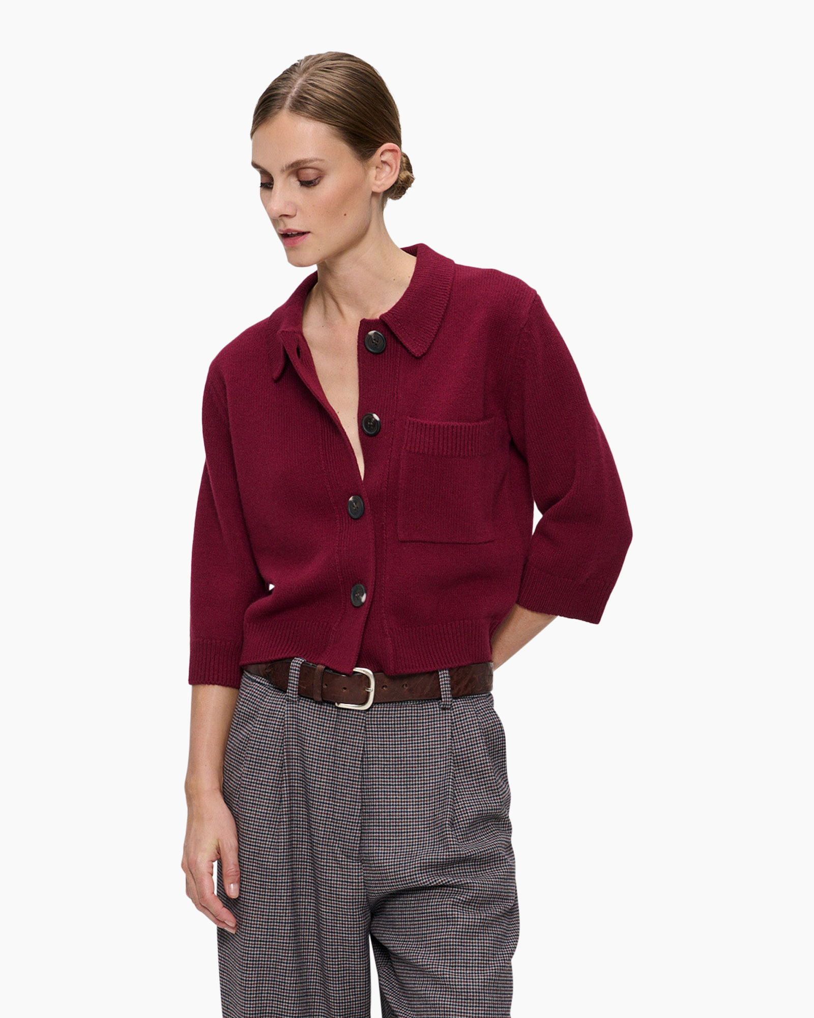 Vest Fine Wool Polo Bordeaux