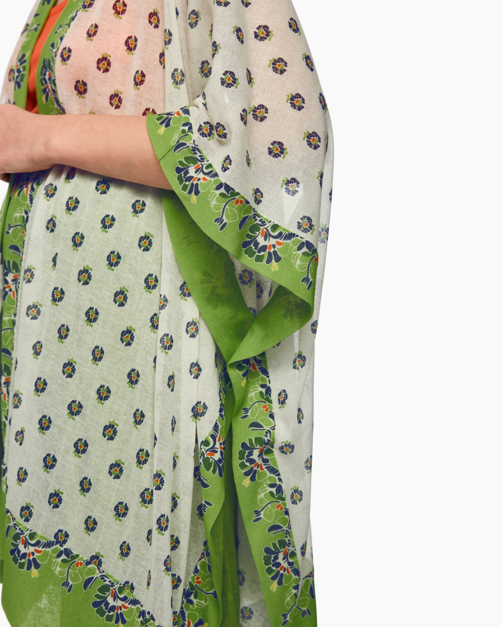 halveerde sjaal, strookjesprint, multikleur, patroon, hoofdkleur groen