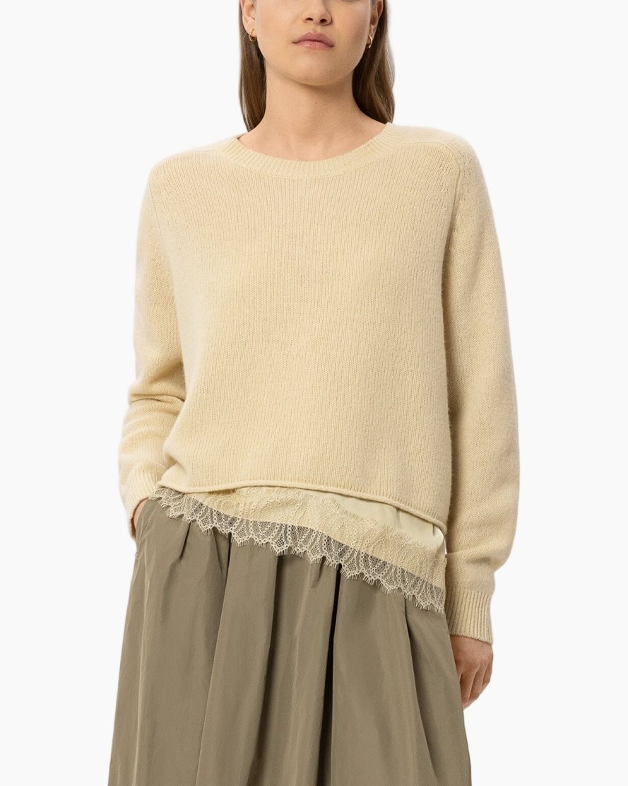 truí sweater, beige, gebreide, lange mouwen, laagste zoom rand