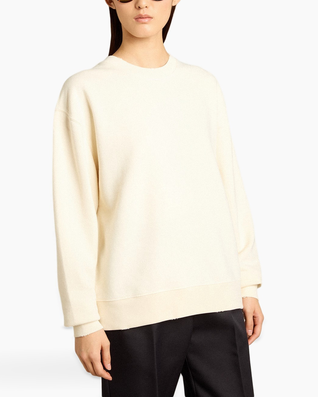 sweatshirt, crewneck, langarm, beige, bomull/cottonblandning