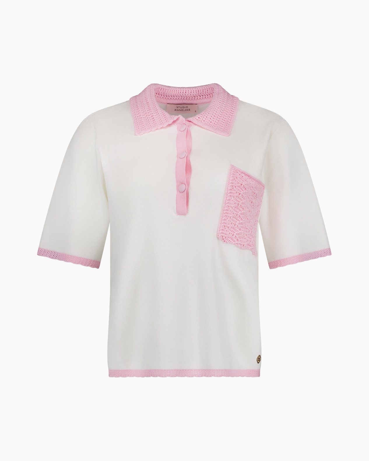 polo, pink, collar, short-sleeve, knit pocket