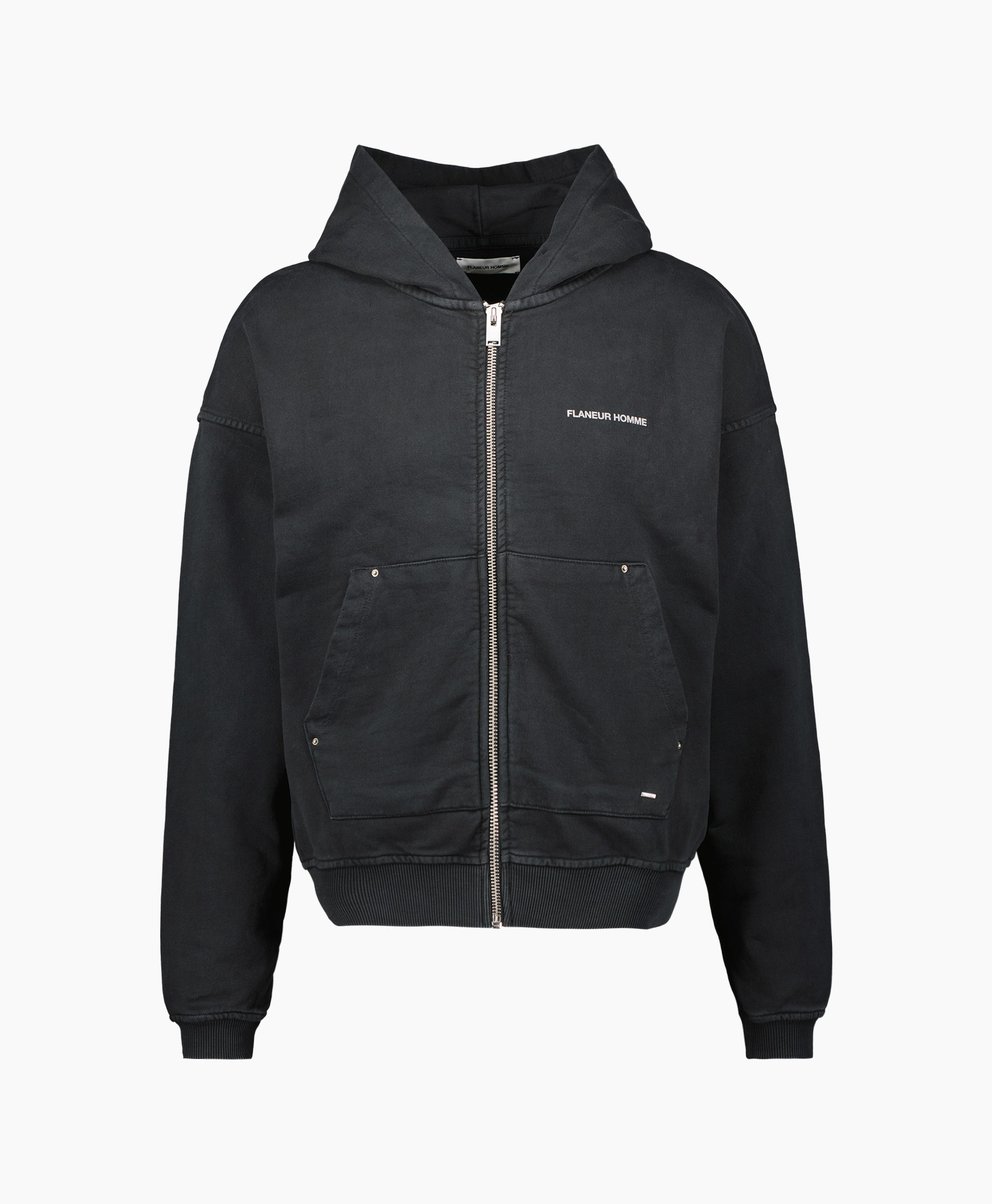 Flaneur Homme Hoodie Flaneur Homme Rivettes Zip-up Zwart