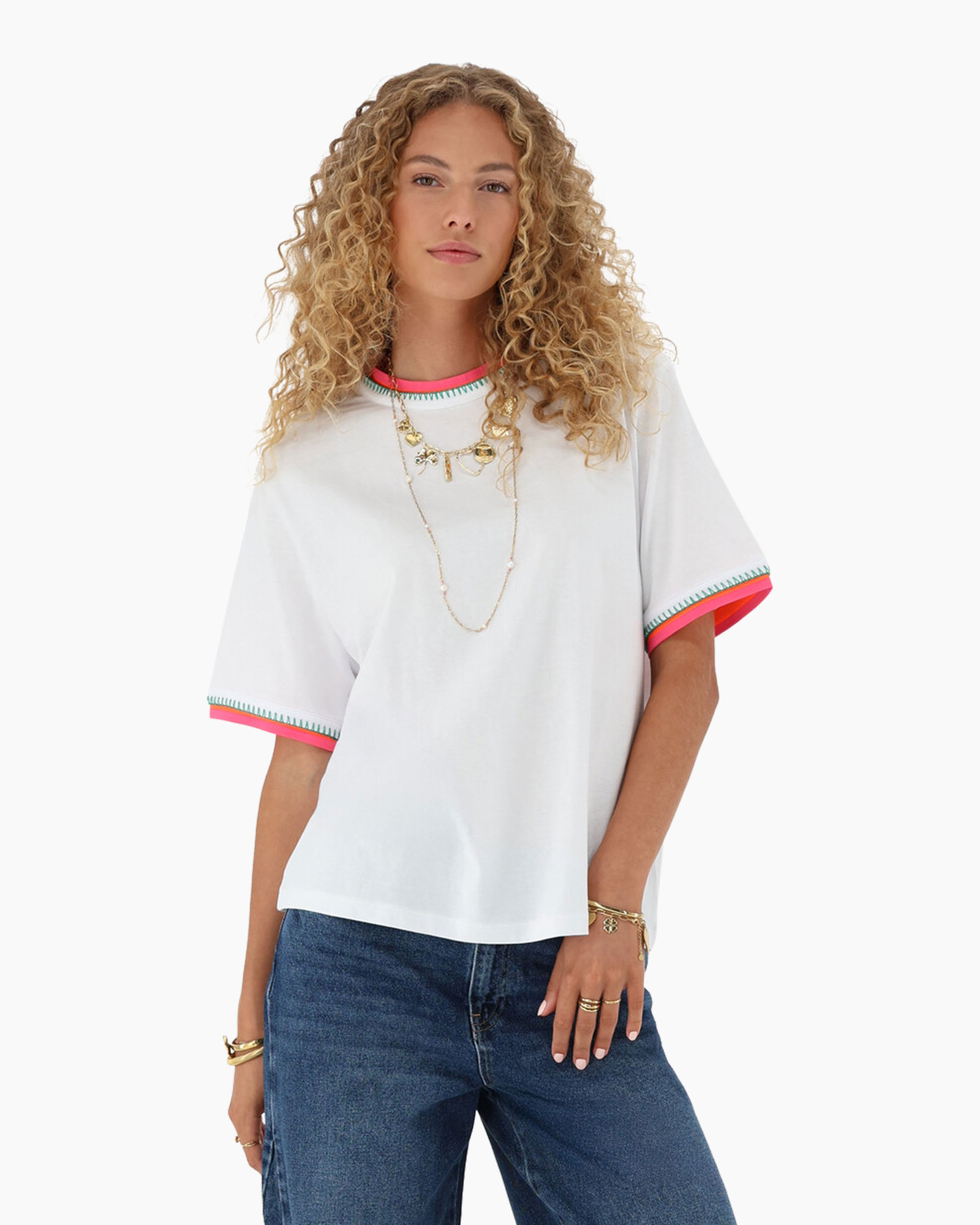 T-shirt Tee With Colored Tapes Wit