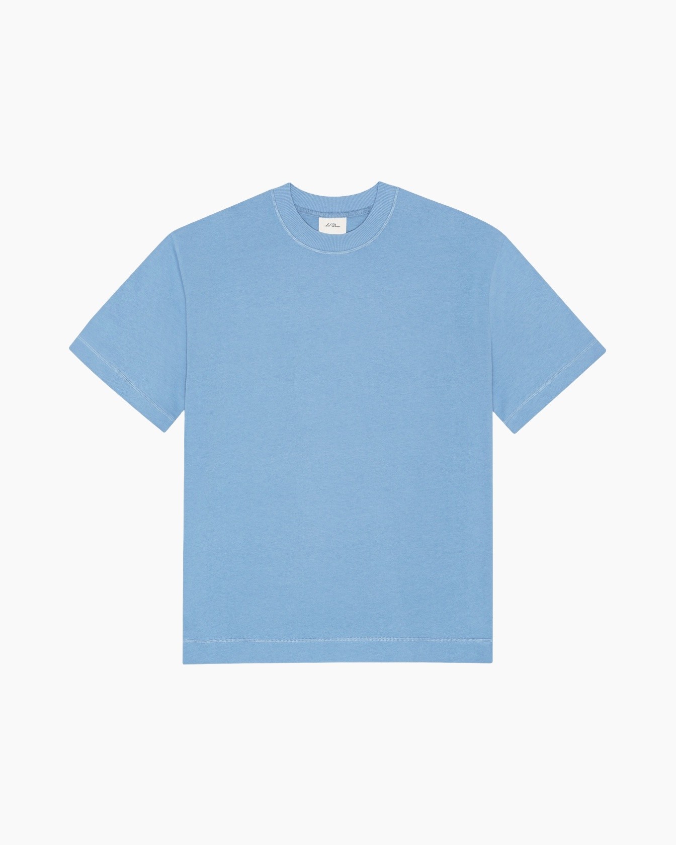 t-shirt, nekhals, korte mouwen, blauw, effen